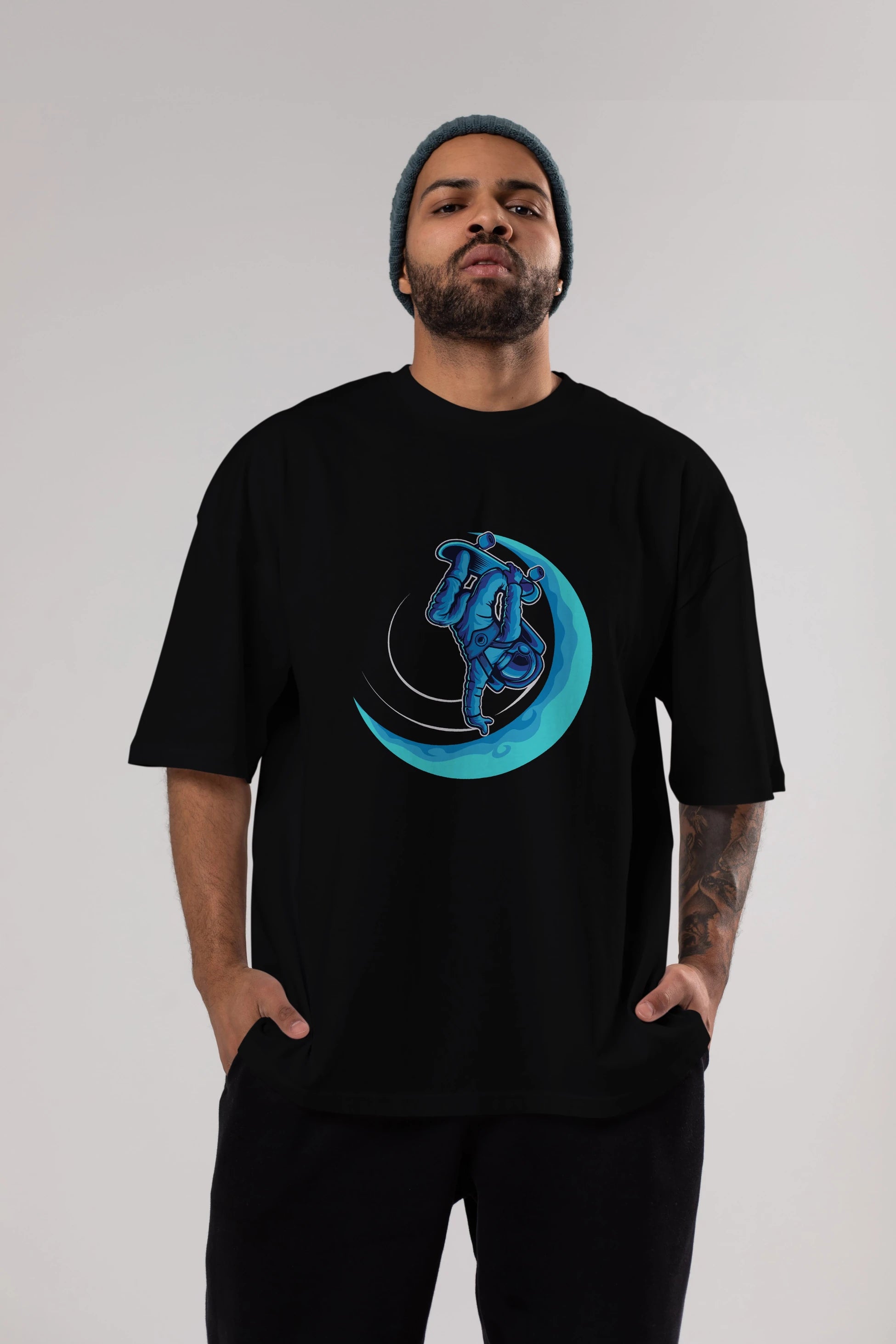 Skating on the moon Ön Baskılı Oversize t-shirt Erkek Kadın Unisex