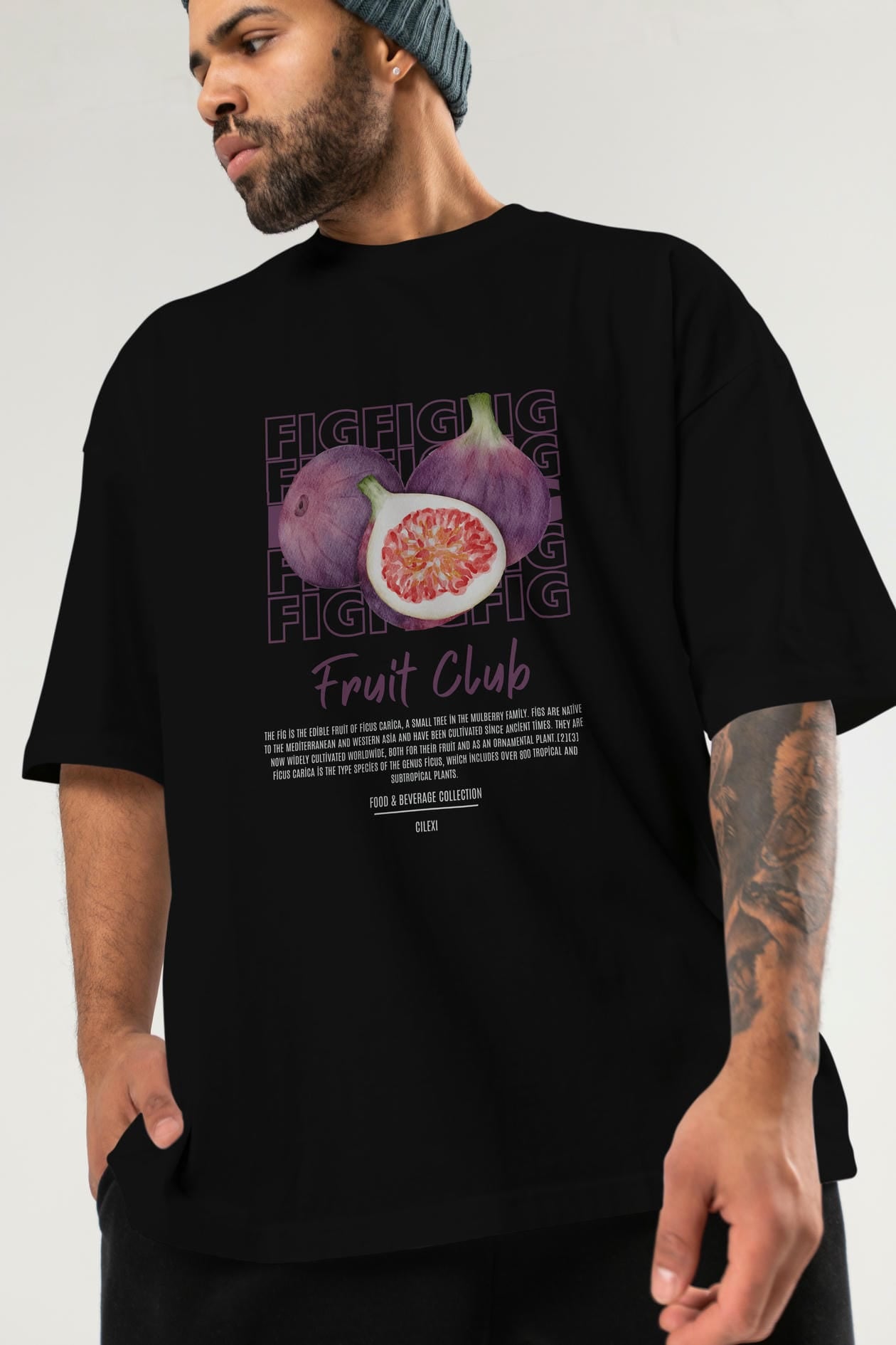 Fig Ön Baskılı Oversize t-shirt Erkek Kadın Pamuk Bisiklet Yaka tişort