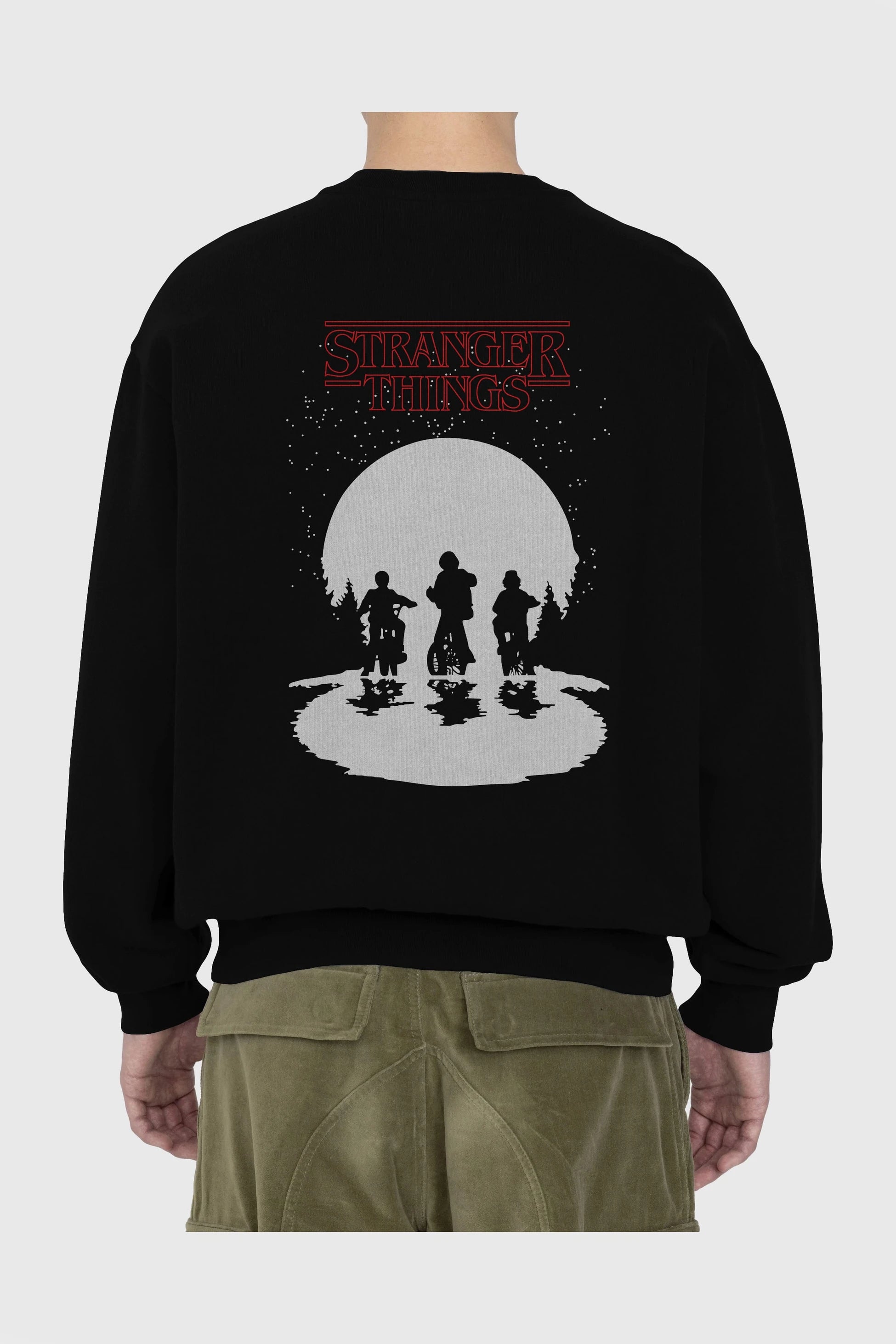 Stranger Things Arka Baskılı Oversize Sweatshirt Erkek Kadın Unisex