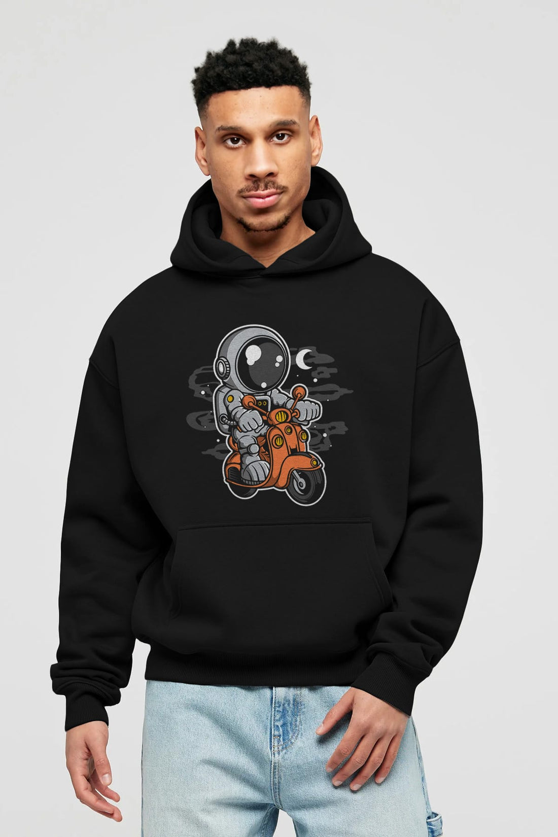 Astronaut Scooter Ön Baskılı Hoodie Oversize Kapüşonlu Sweatshirt Erkek Kadın Unisex