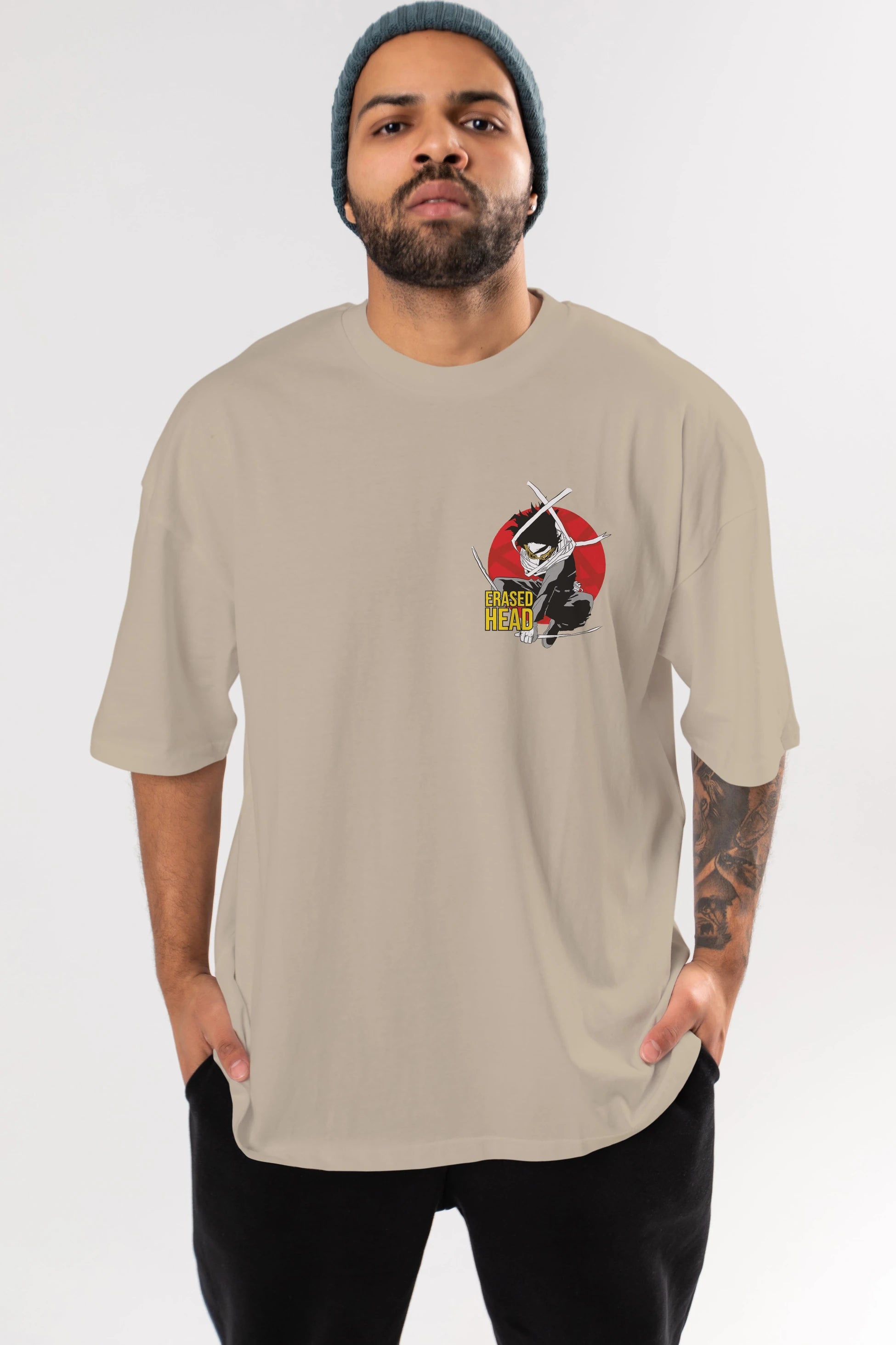 Erased Head Ön Sol Baskılı Oversize t-shirt Erkek Kadın Unisex %100 Pamuk Bisiklet Yaka tişort