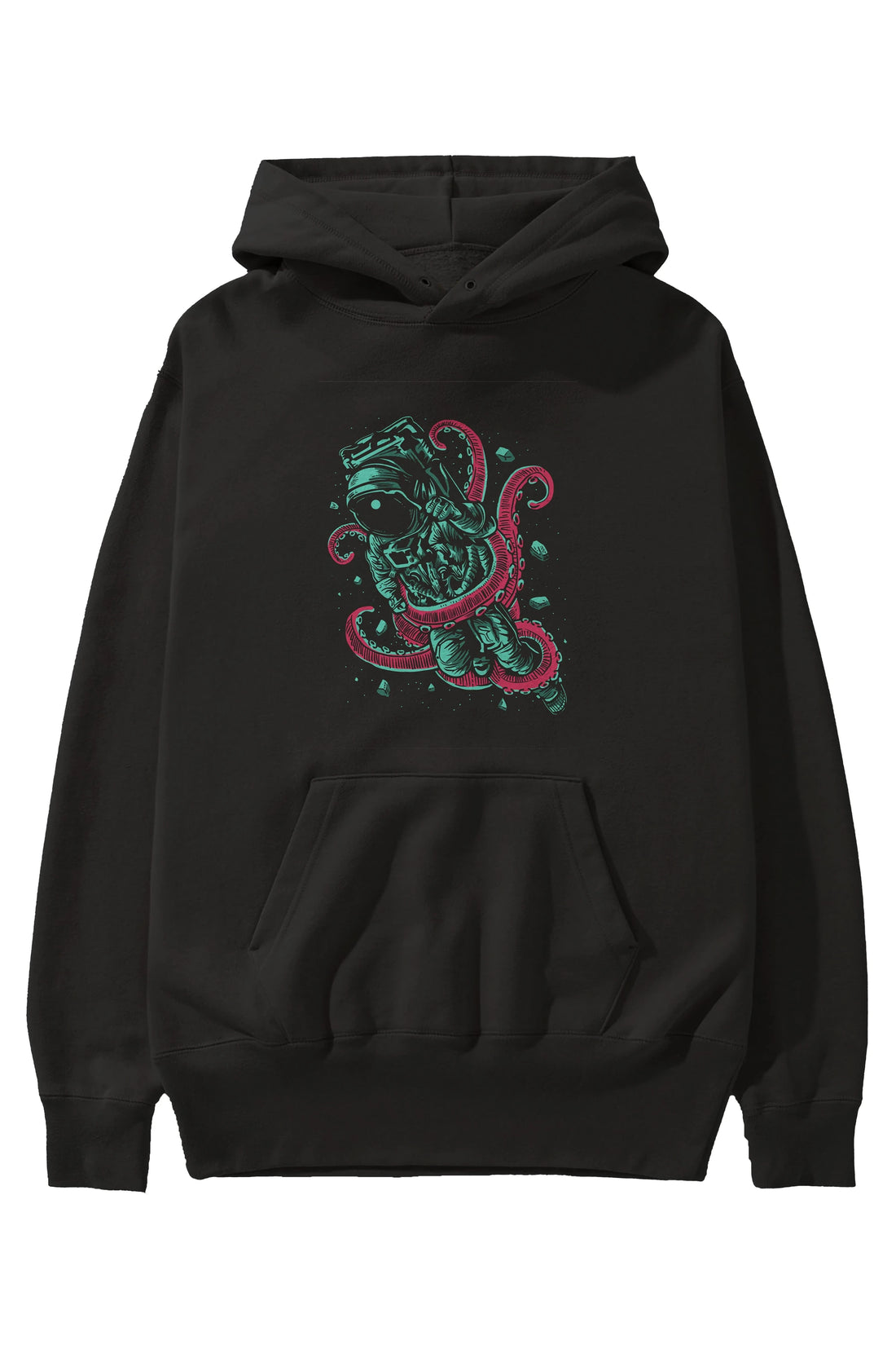 Astronaut Octopus Ön Baskılı Hoodie Oversize Kapüşonlu Sweatshirt Erkek Kadın Unisex