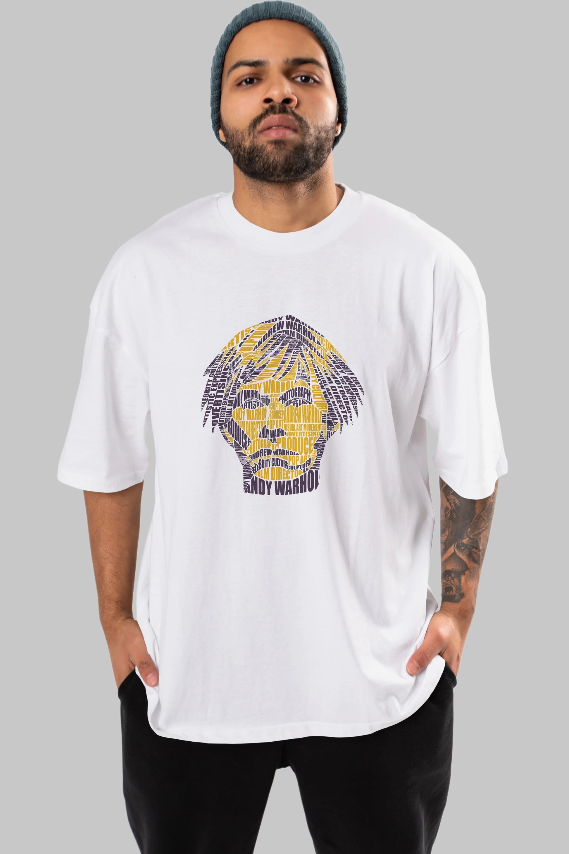 Andy Warhol Calligram Ön Baskılı Oversize t-shirt %100 pamuk Erkek Kadın Unisex
