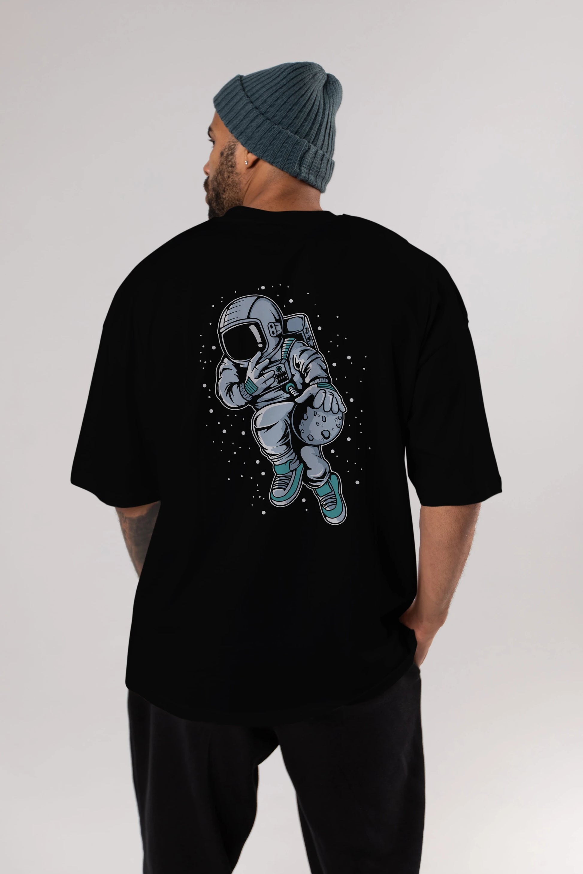Astronaut Basketball (2) Arka Baskılı Oversize t-shirt Erkek Kadın Unisex