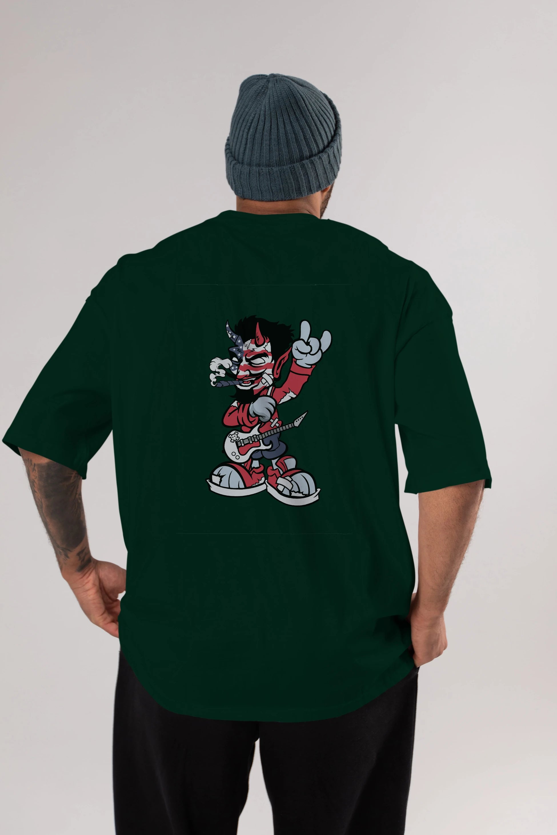 American Devil Rockstar Arka Baskılı Oversize t-shirt Erkek Kadın Unisex %100 Pamuk tişort