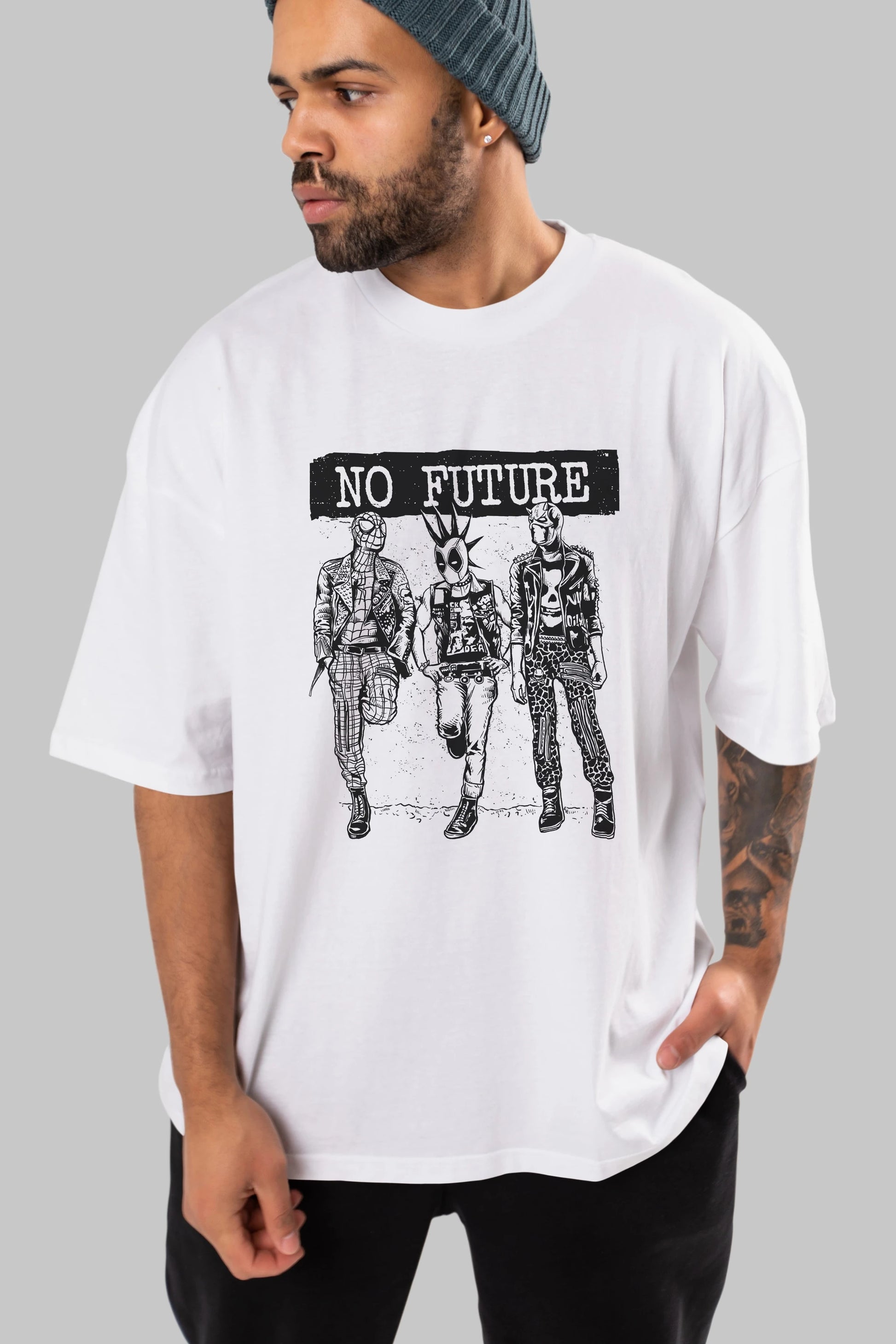 No Future Ön Baskılı Oversize t-shirt Erkek Kadın Unisex %100 Pamuk tişort