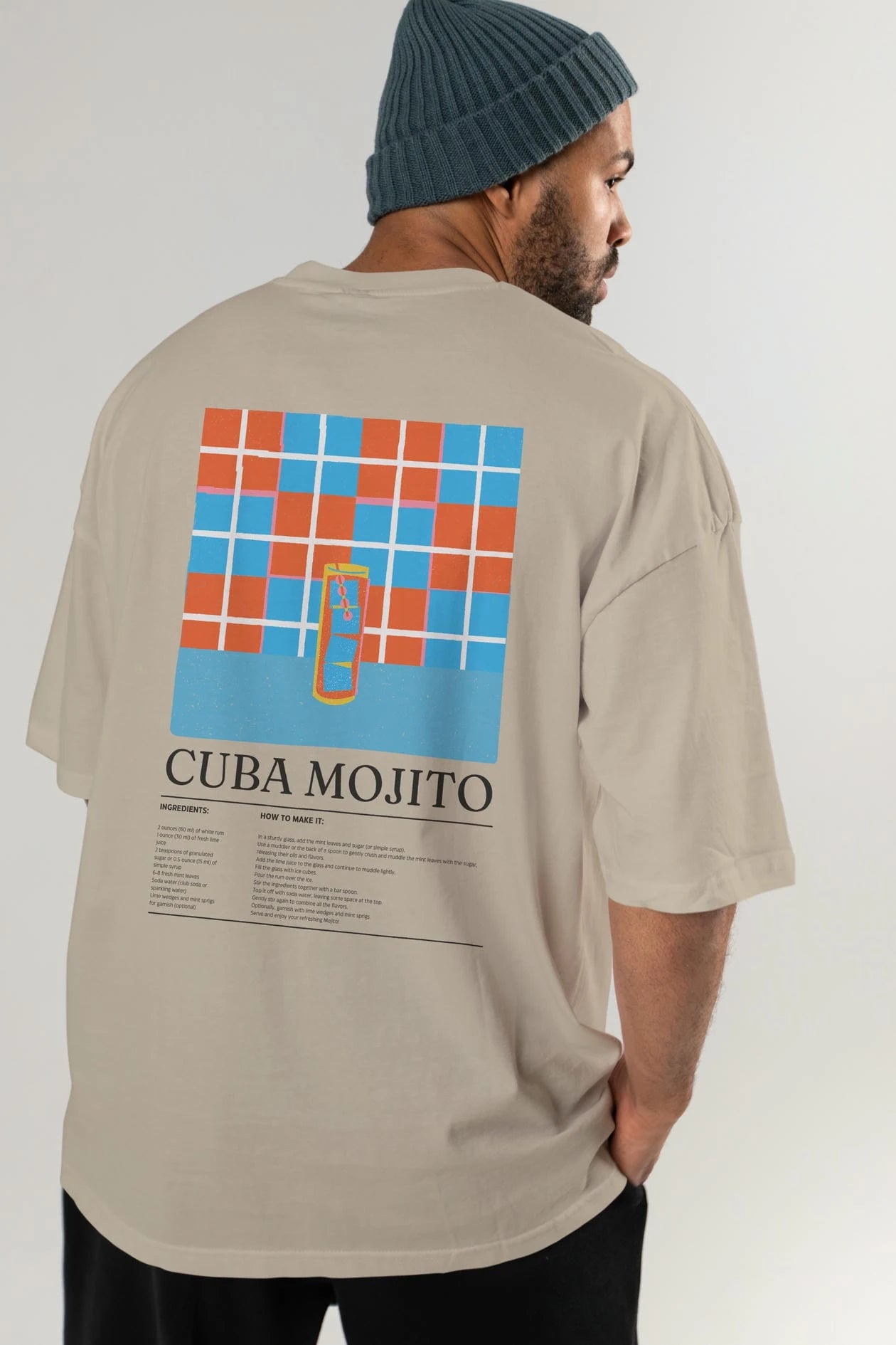 Cuba Mojıto Kokteyl Serisi Arka Baskılı Oversize t-shirt Erkek Kadın %100 Pamuk Bisiklet Yaka tişort