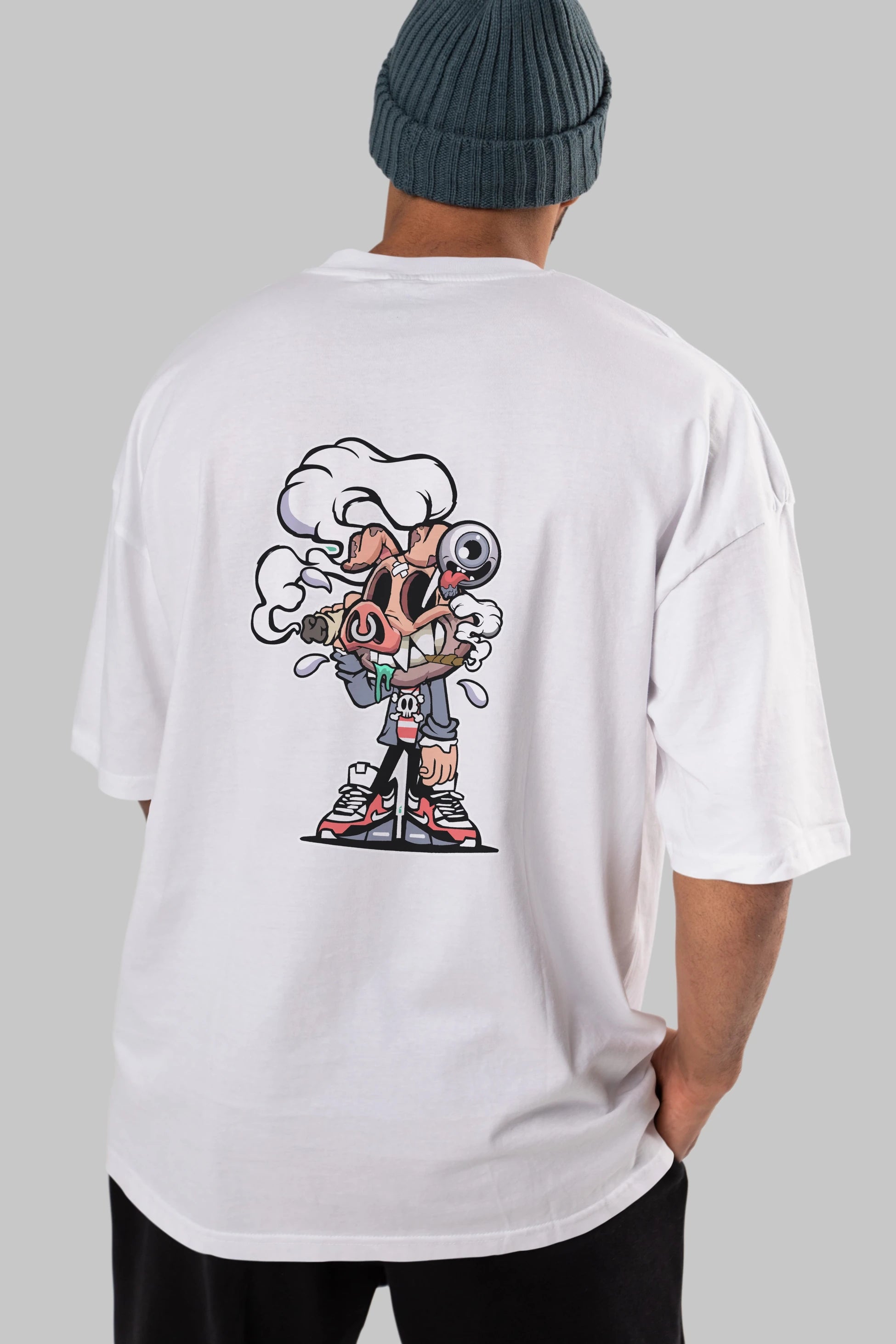 Pig Smoker Arka Baskılı Oversize t-shirt Erkek Kadın Unisex %100 Pamuk tişort