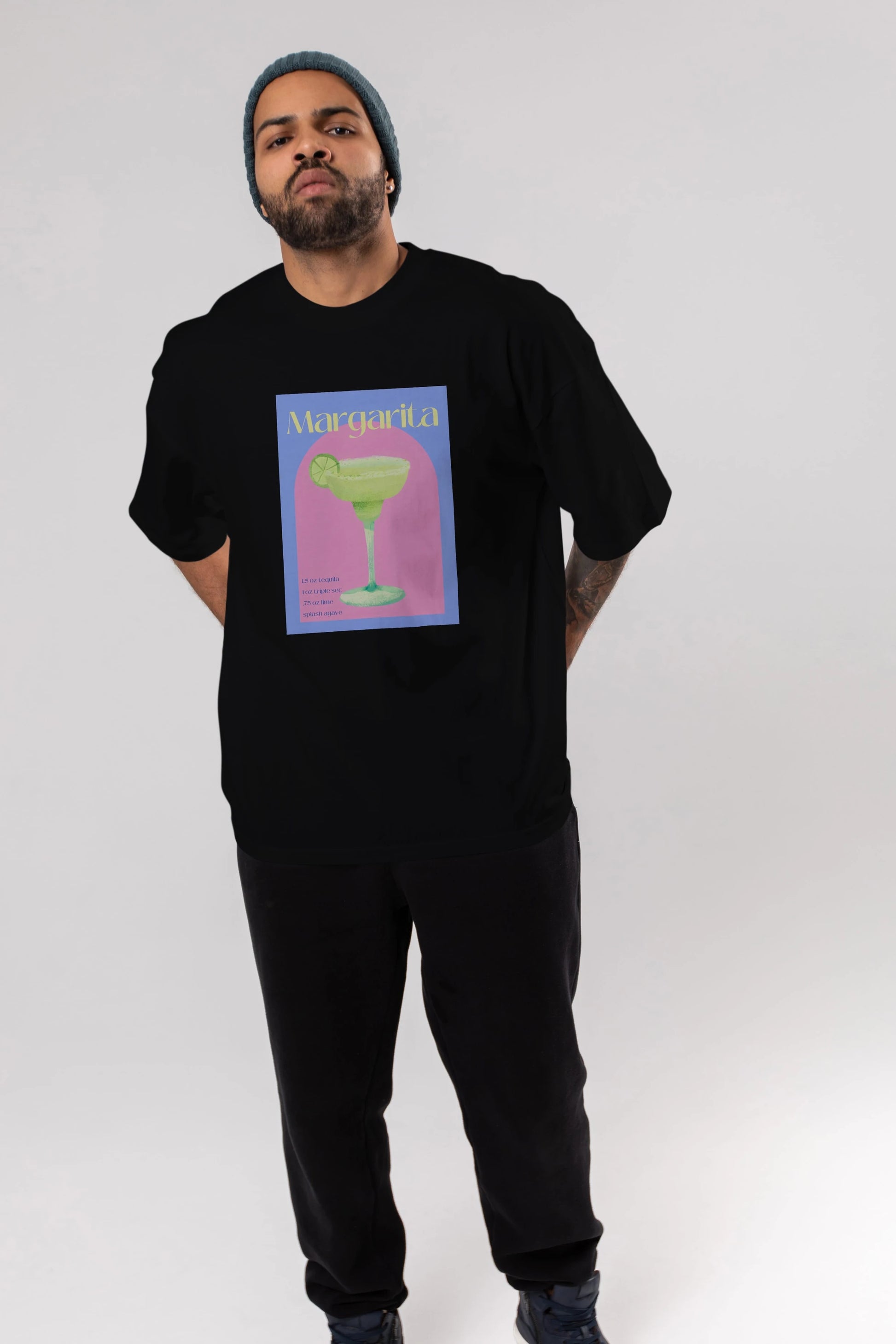 Margarita 6 Ön Baskılı Oversize t-shirt Erkek Kadın Unisex %100 Pamuk Bisiklet Yaka tişort