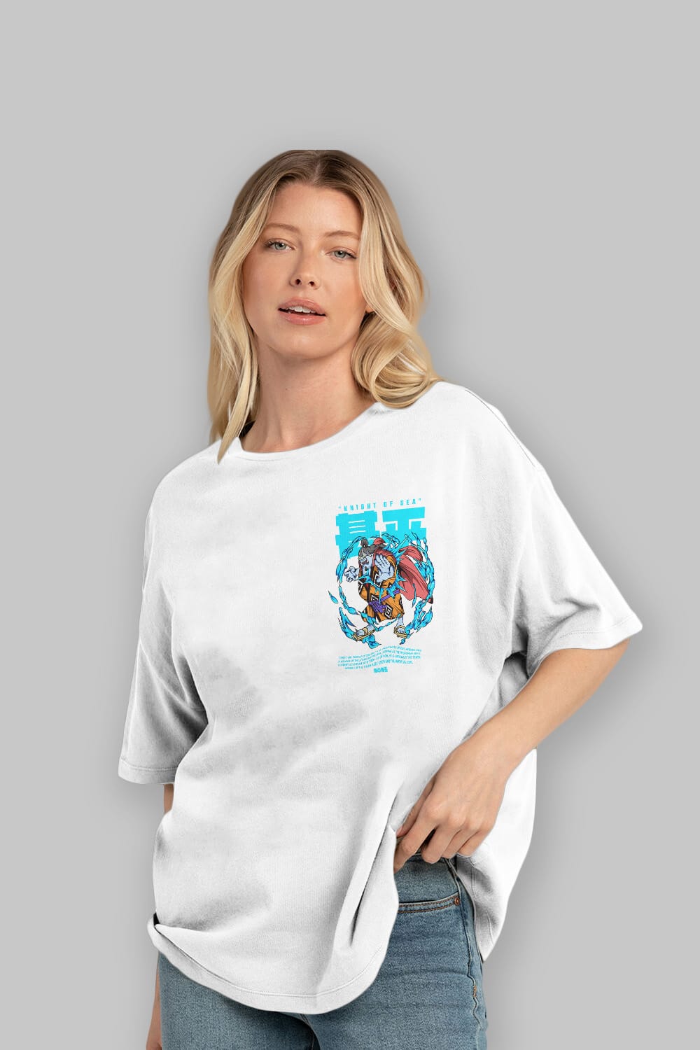 Jinbei Ön Sol Baskılı Oversize t-shirt Erkek Kadın Unisex %100 Pamuk Bisiklet Yaka tişort