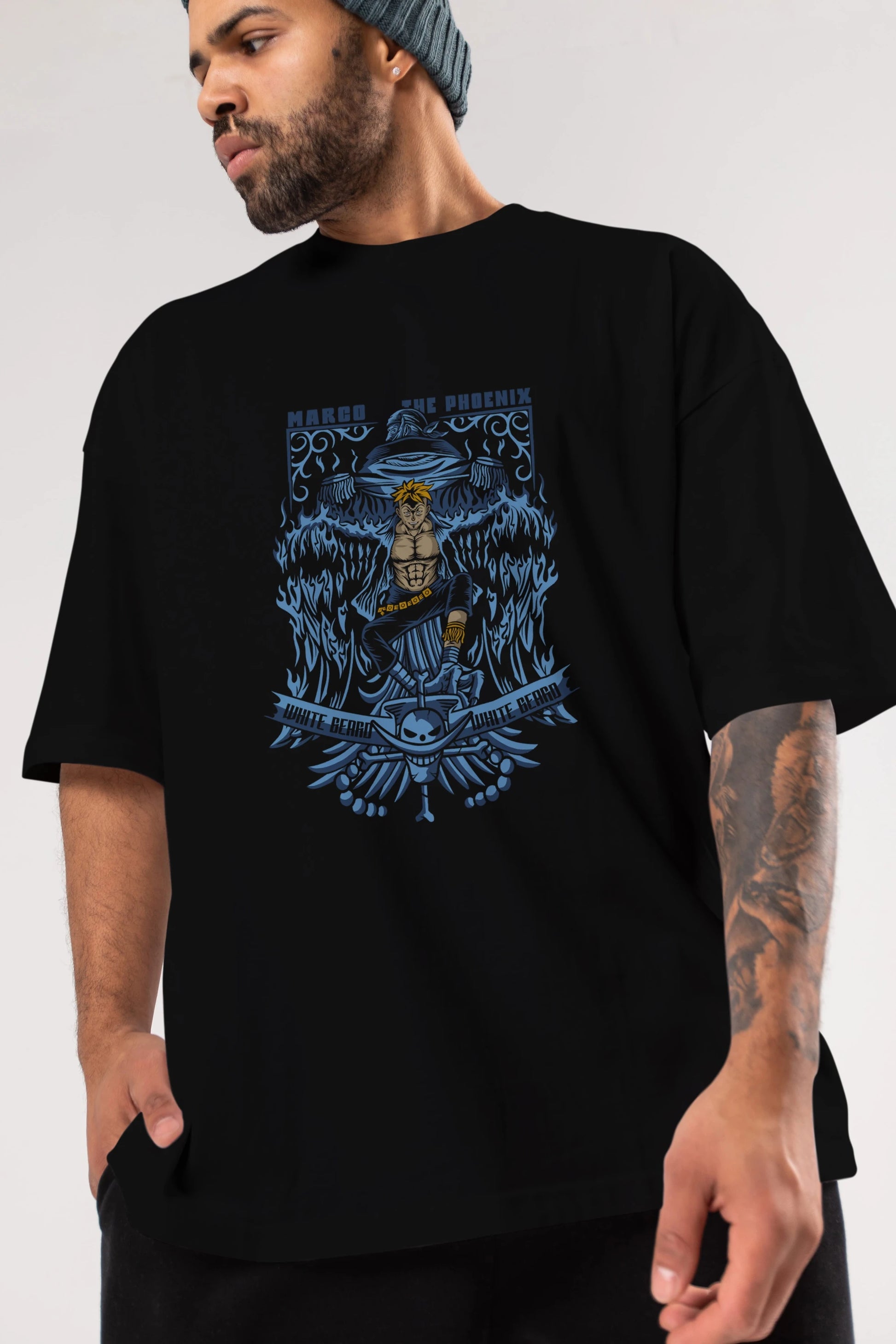 MARCO EL FENIX One Piece Anime Ön Baskılı Oversize t-shirt %100 pamuk Erkek Kadın Unisex