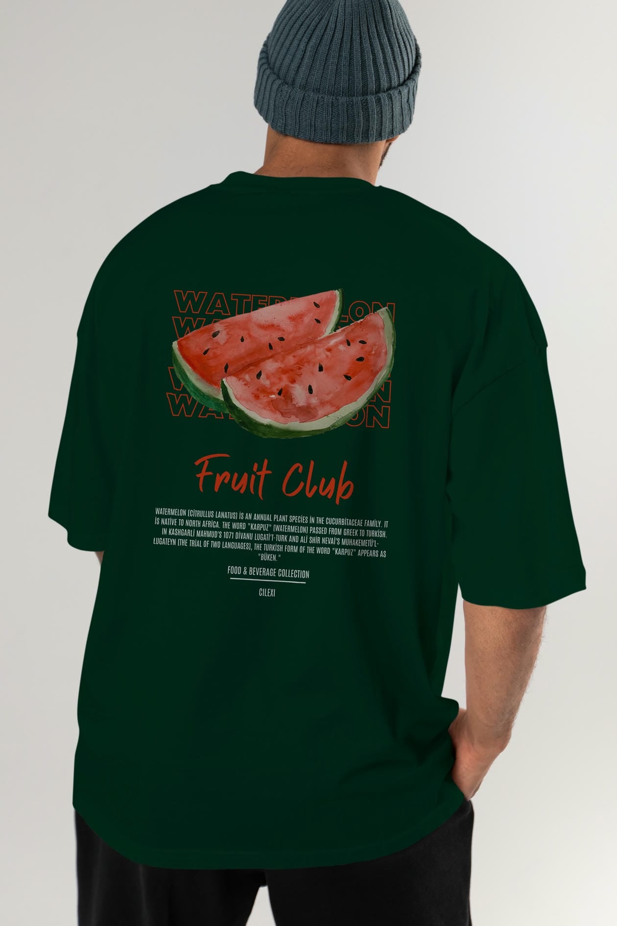 Watermelon Arka Baskılı Oversize t-shirt Erkek Kadın Pamuk Bisiklet Yaka tişort