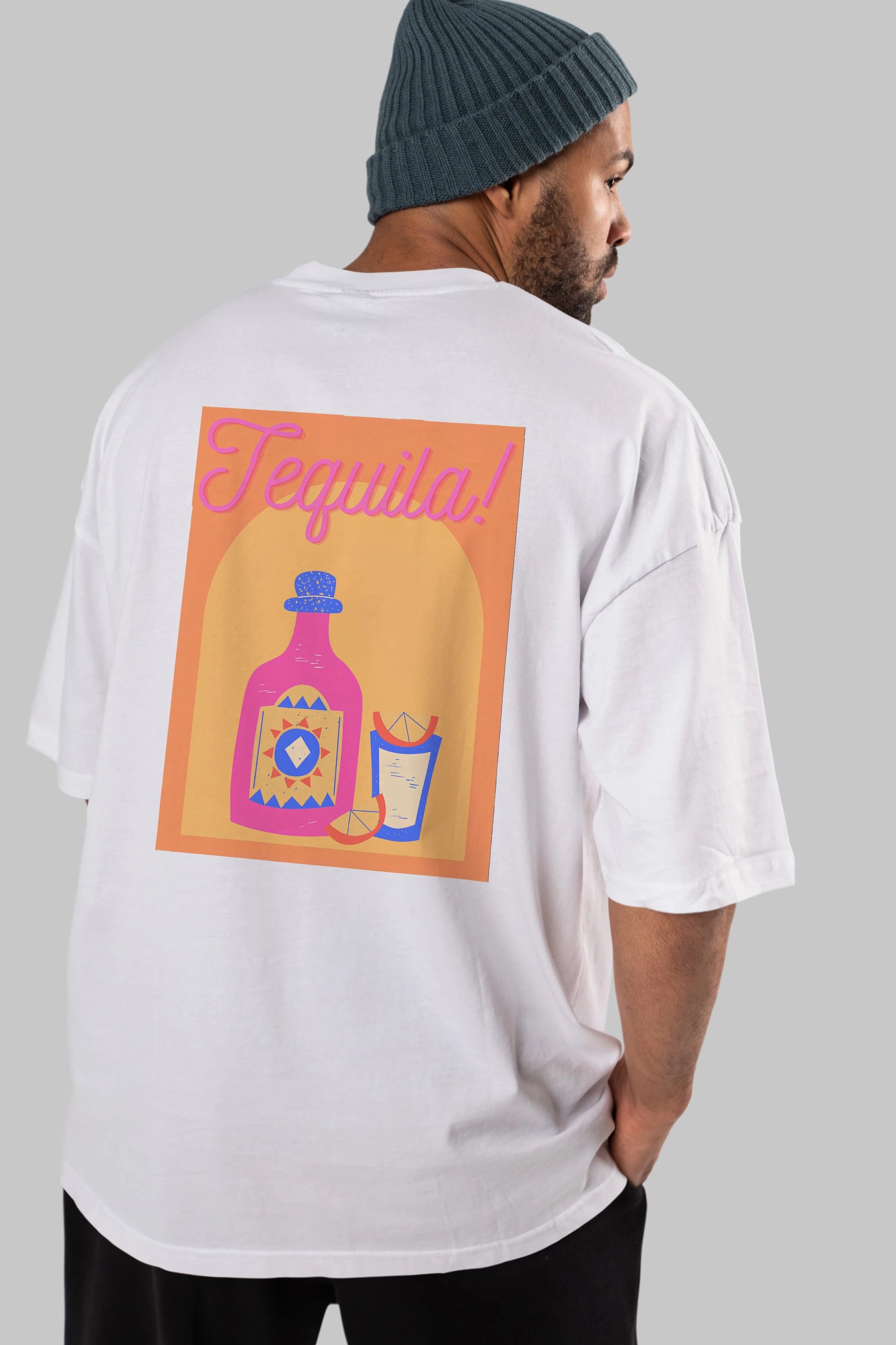 Tequila Arka Baskılı Oversize t-shirt Erkek Kadın Unisex %100 Pamuk Bisiklet Yaka tişort