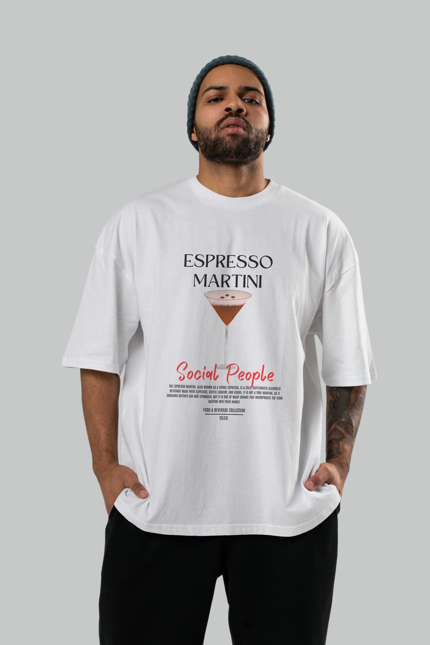 Espresso Martını Kokteyl Serisi ön Baskılı Oversize t-shirt Erkek Kadın %100 Pamuk Bisiklet Yaka tişort