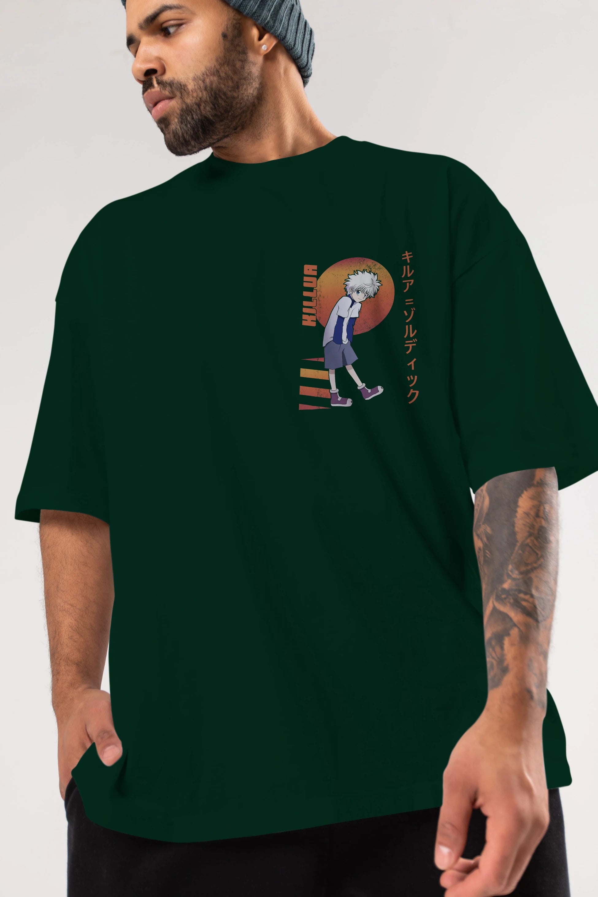 Killua Zoldyck 5 2 Ön Sol Baskılı Oversize t-shirt Erkek Kadın Unisex %100 Pamuk Bisiklet Yaka tişort