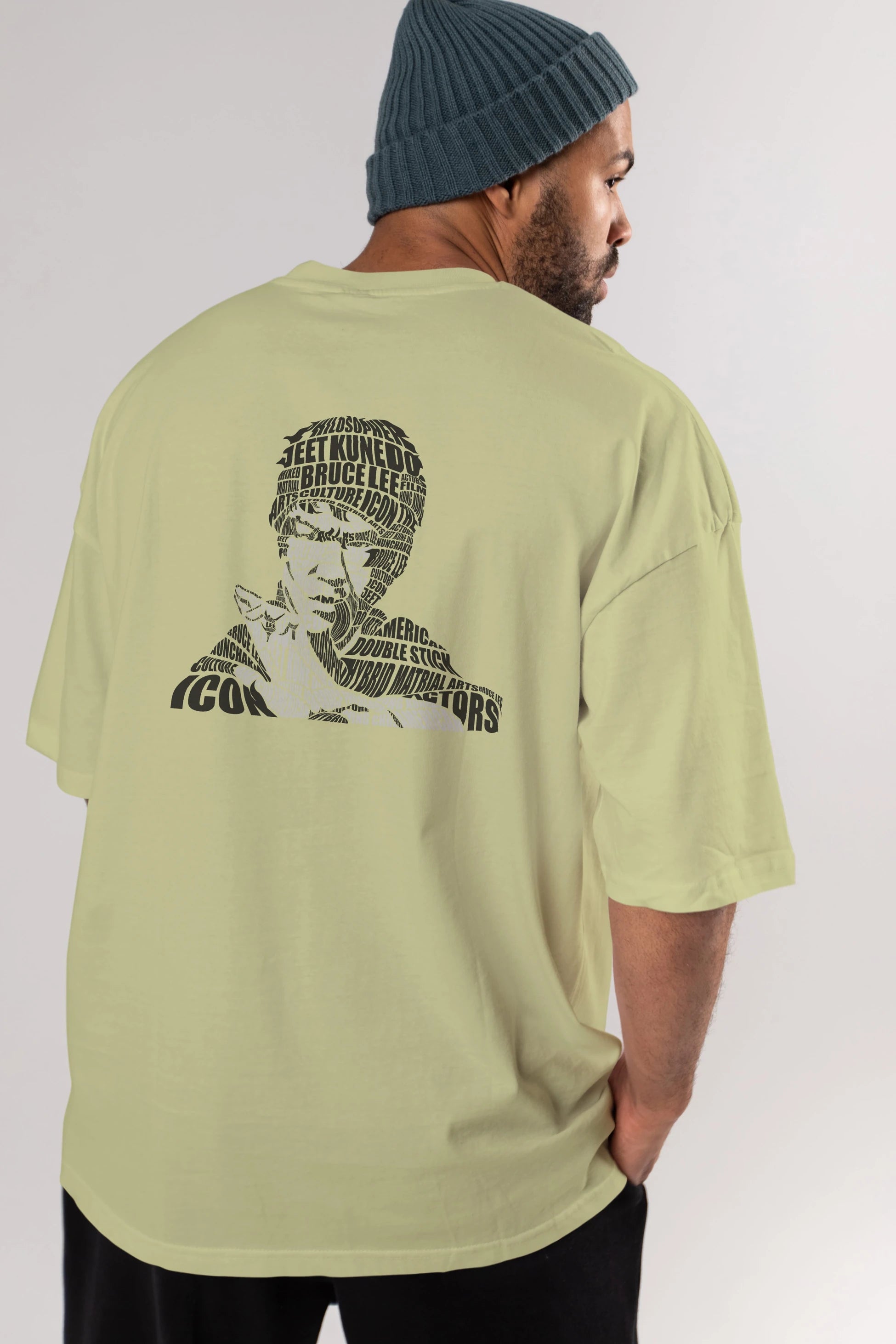 Bruce Lee Calligram Arka Baskılı Oversize t-shirt %100 pamuk Erkek Kadın Unisex