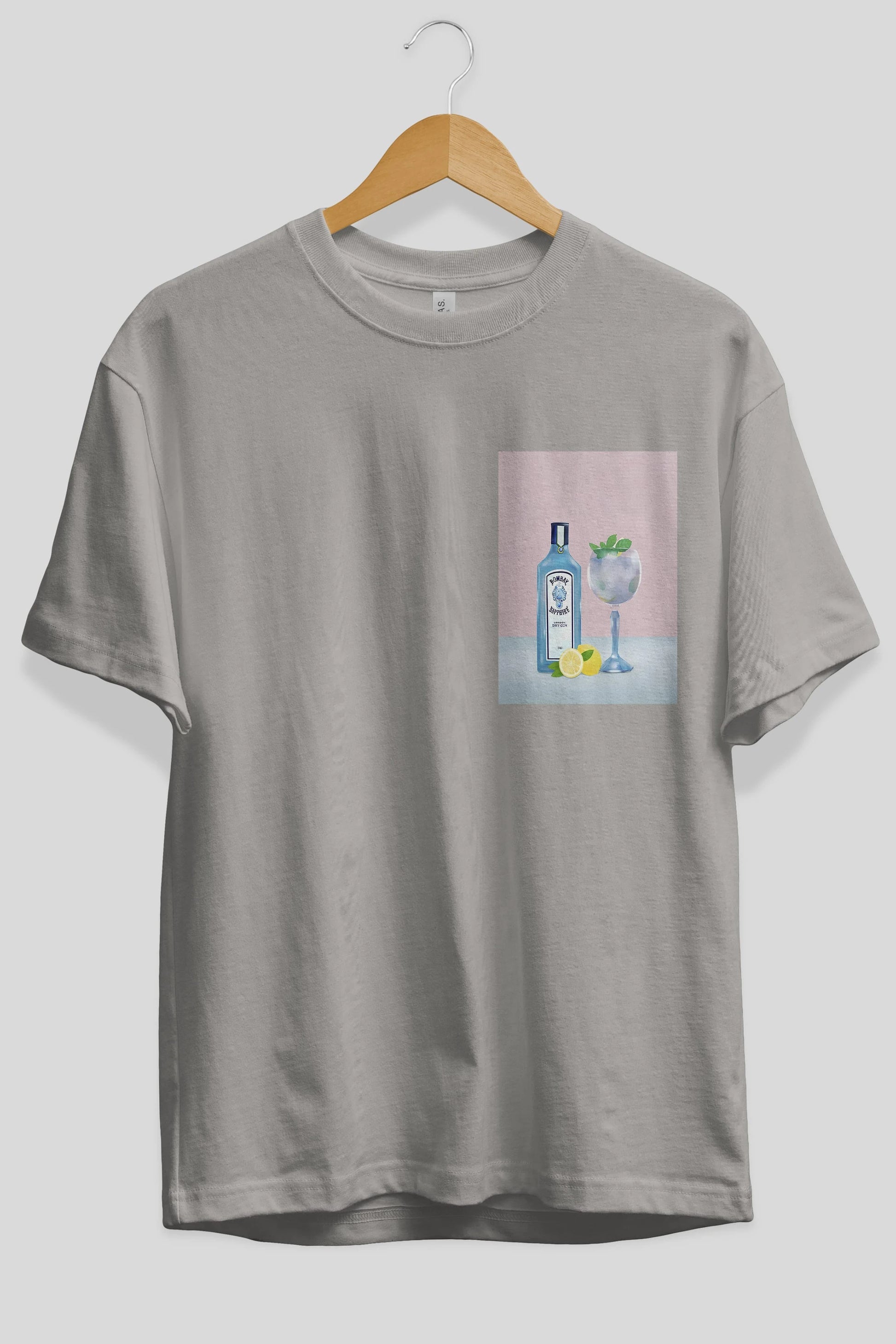 Bombay Sapphire Dry Gin Ön Sol Baskılı Oversize t-shirt Erkek Kadın Unisex %100 Pamuk Bisiklet Yaka tişort