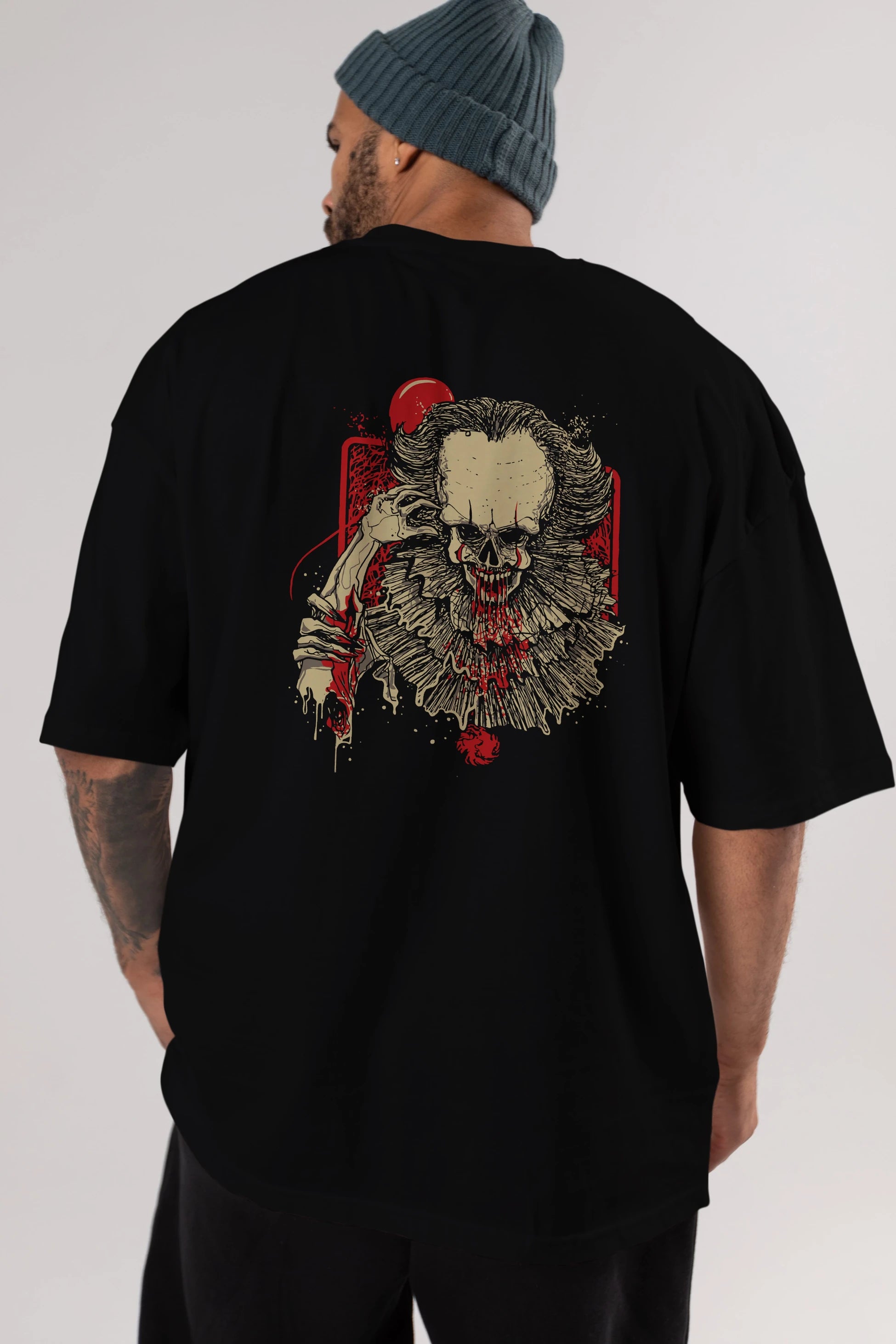 it (2) Arka Baskılı Oversize t-shirt Erkek Kadın Unisex %100 Pamuk Bisiklet Yaka tişort