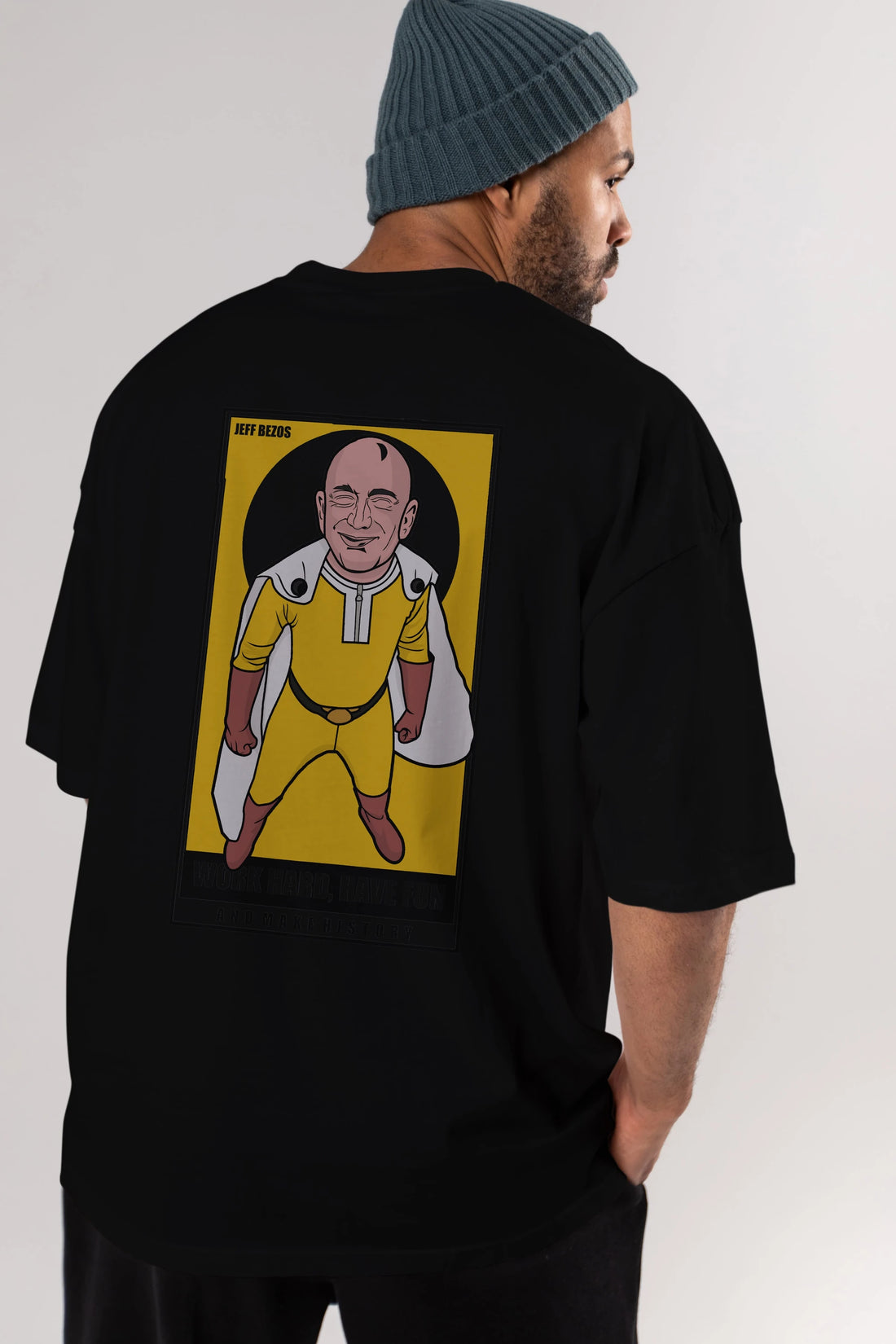 Jeff Bezos Saitama Arka Baskılı Oversize t-shirt Erkek Kadın Unisex %100 Pamuk tişort