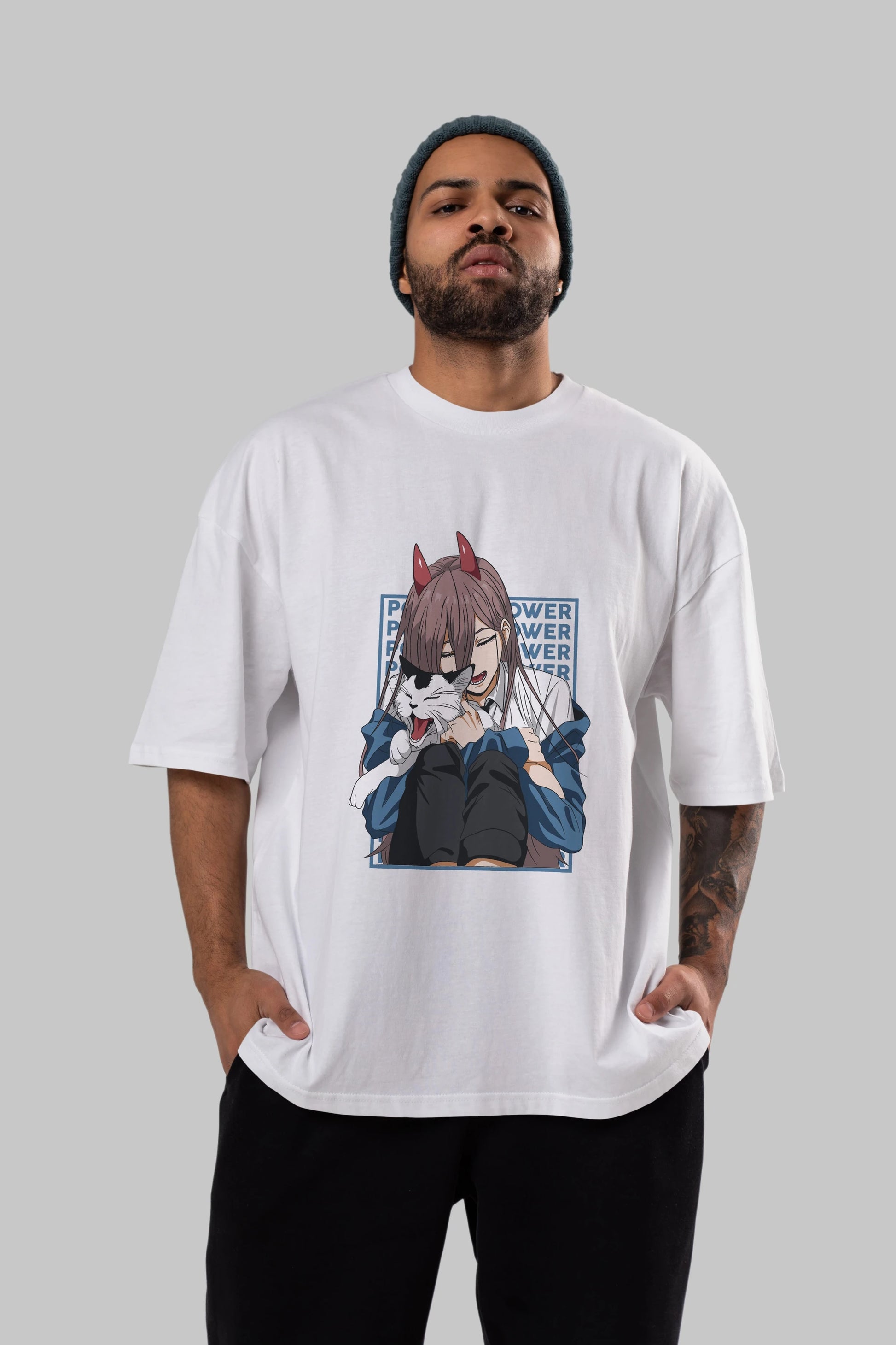 POWER CHAINSAWMAN Anime Ön Baskılı Oversize t-shirt %100 pamuk Erkek Kadın Unisex