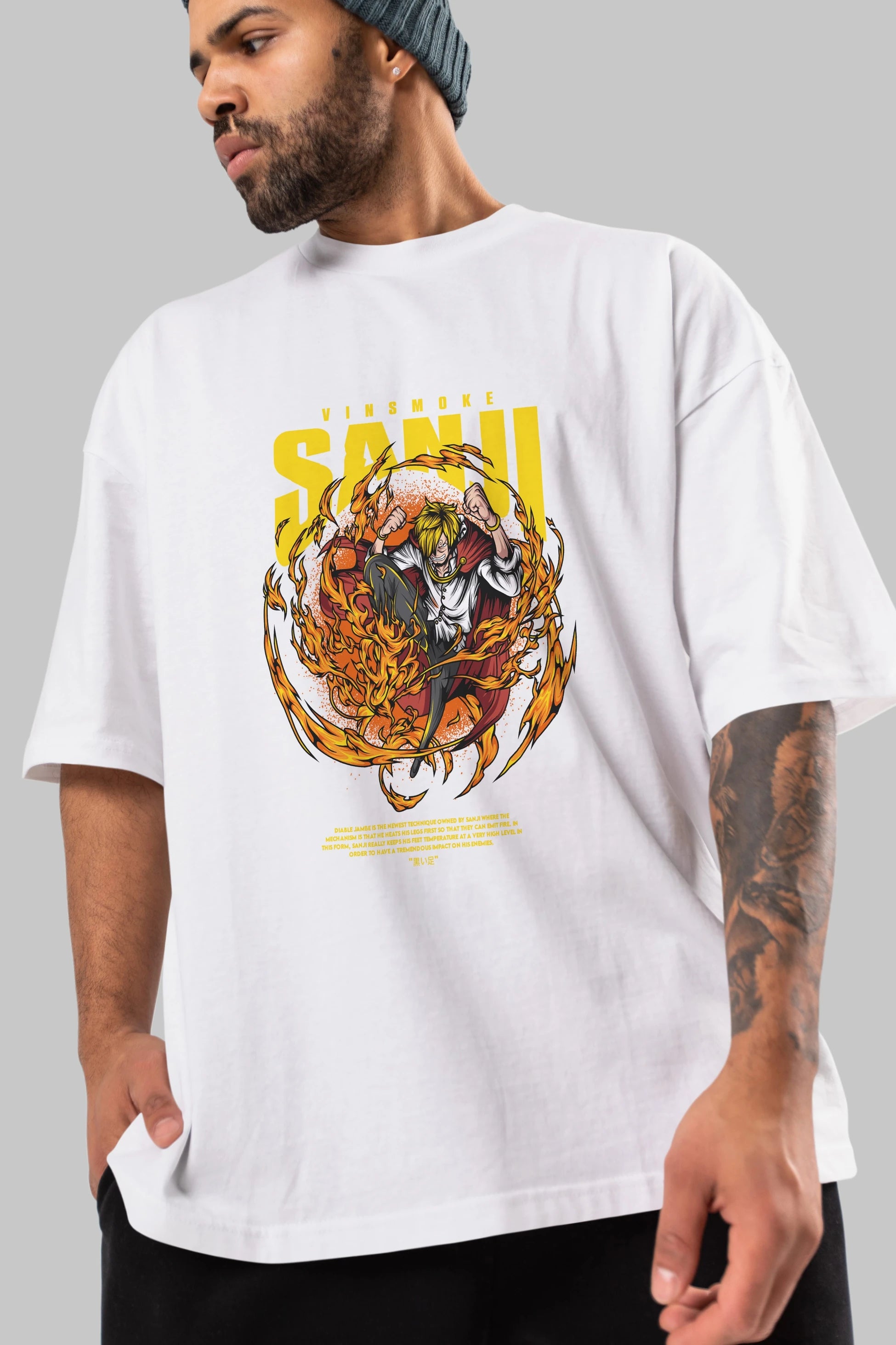 Vinsmoke Sanji Anime Ön Baskılı Oversize t-shirt %100 pamuk Erkek Kadın Unisex