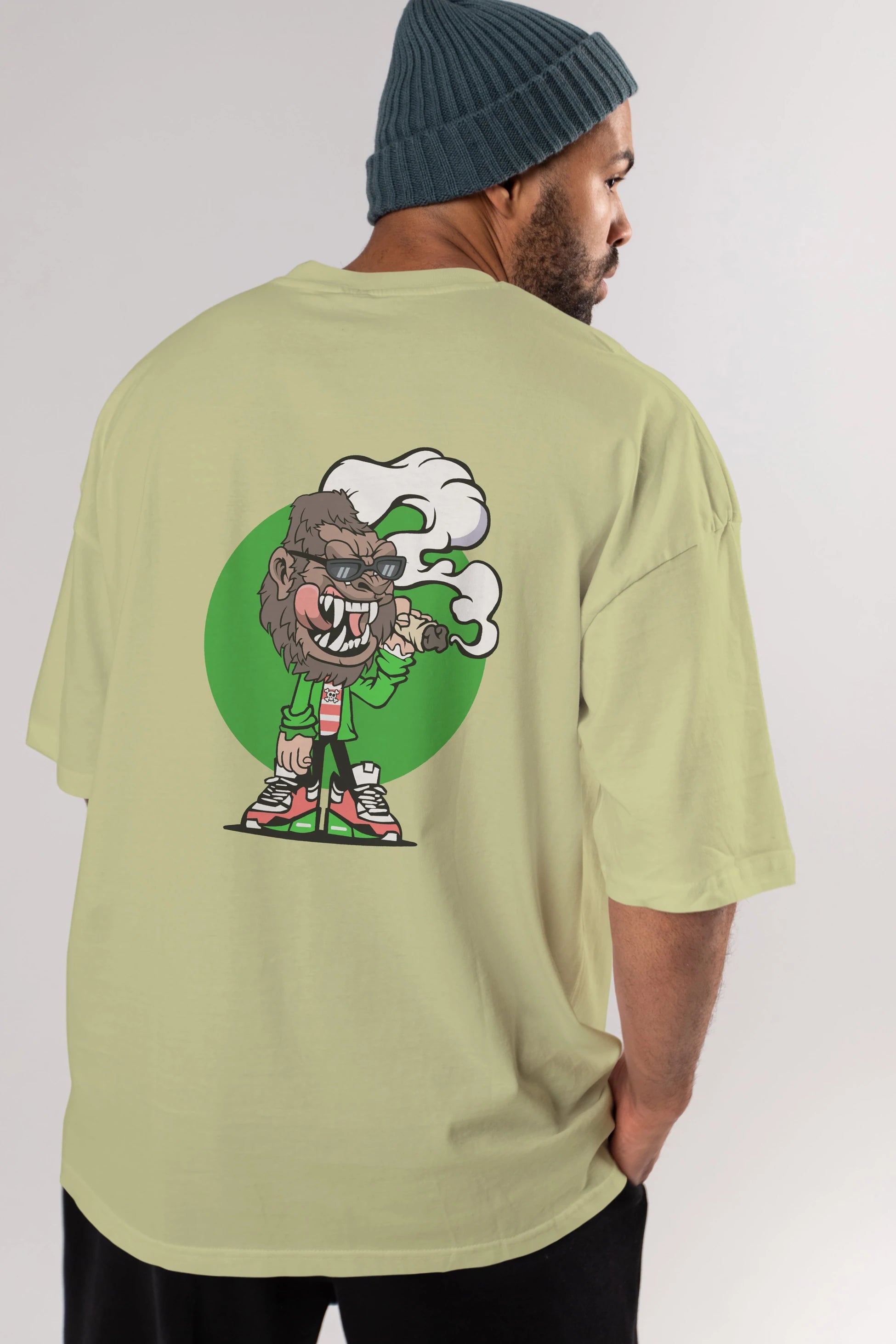 Gorilla Smoker Arka Baskılı Oversize t-shirt Erkek Kadın Unisex %100 Pamuk tişort