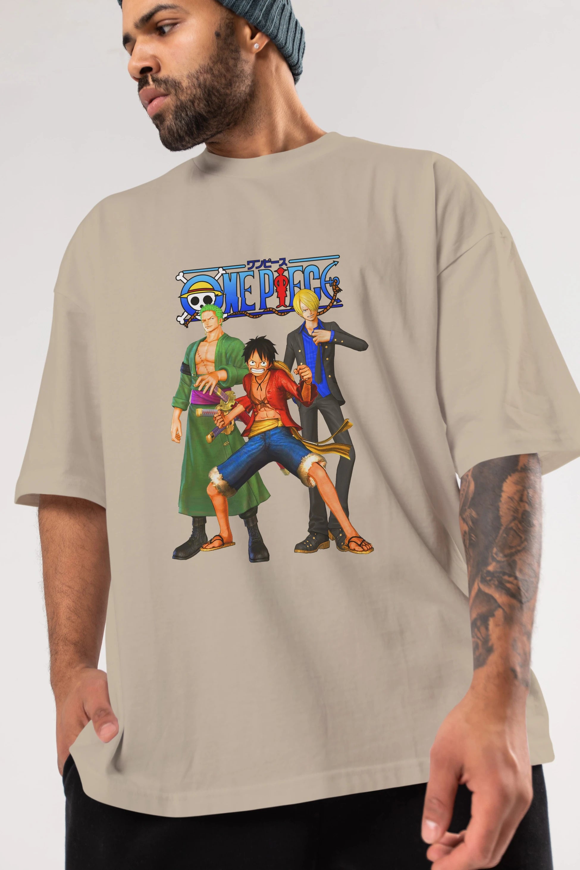 Luffy Sanji Zoro Anime Ön Baskılı Oversize t-shirt Erkek Kadın Unisex