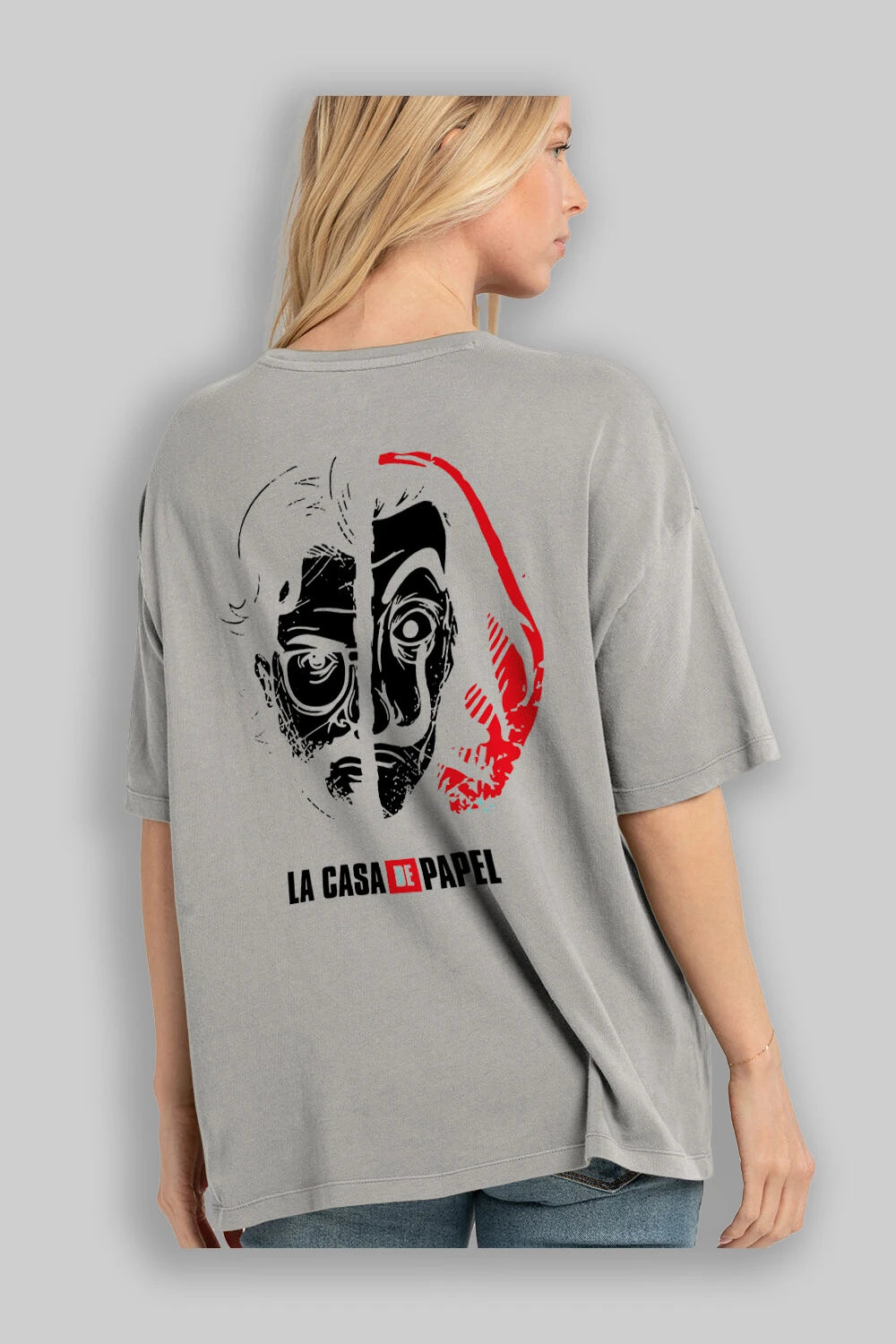 La Casa De Papel (9) Arka Baskılı Oversize t-shirt Erkek Kadın Unisex %100 Pamuk Bisiklet Yaka tişort