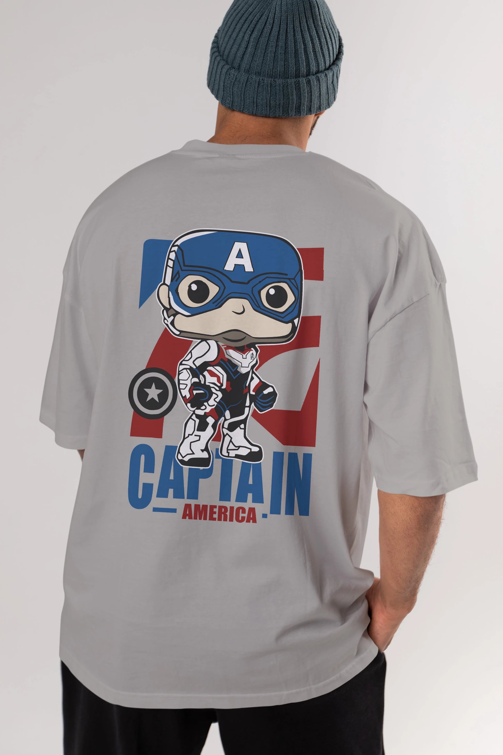 Captain America Arka Baskılı Oversize t-shirt Erkek Kadın Unisex %100 Pamuk Bisiklet Yaka tişort