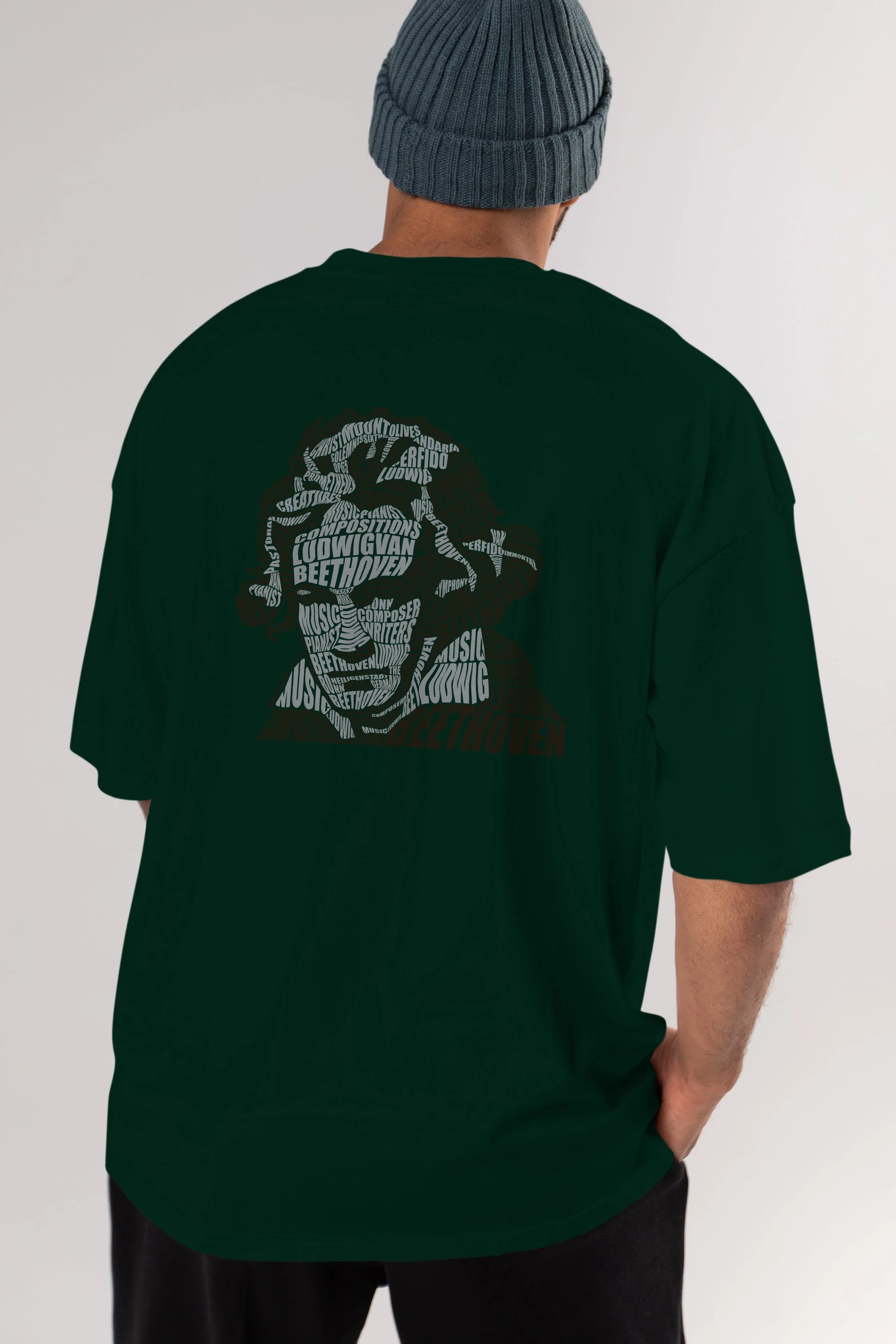 Ludwig van Beethoven Calligram Arka Baskılı Oversize t-shirt %100 pamuk Erkek Kadın Unisex