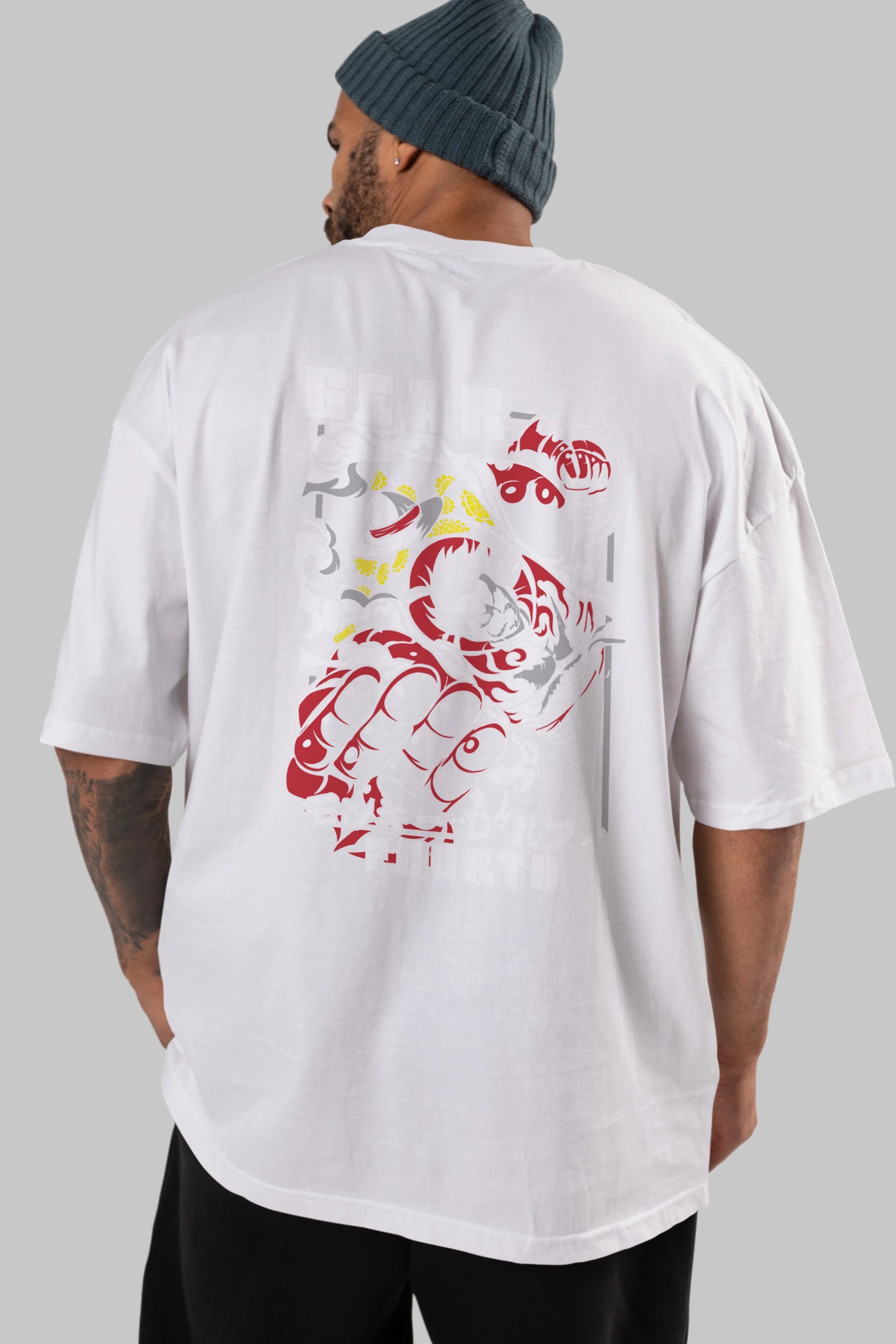 LUFFY gear fourth Anime Arka Baskılı Oversize t-shirt Erkek Kadın Unisex