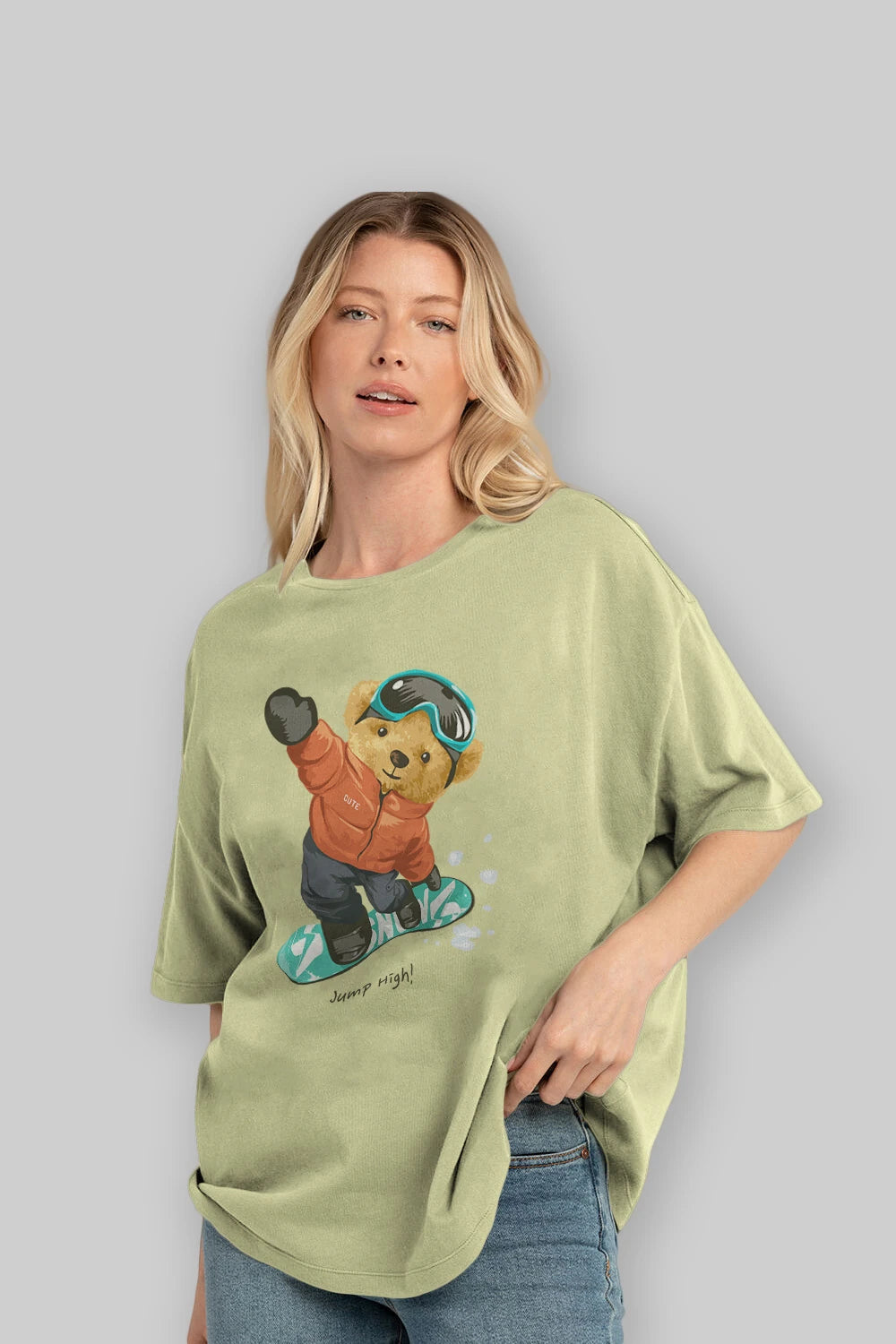 Teddy Bear Jump High Ön Baskılı Oversize t-shirt Erkek Kadın Unisex %100 Pamuk