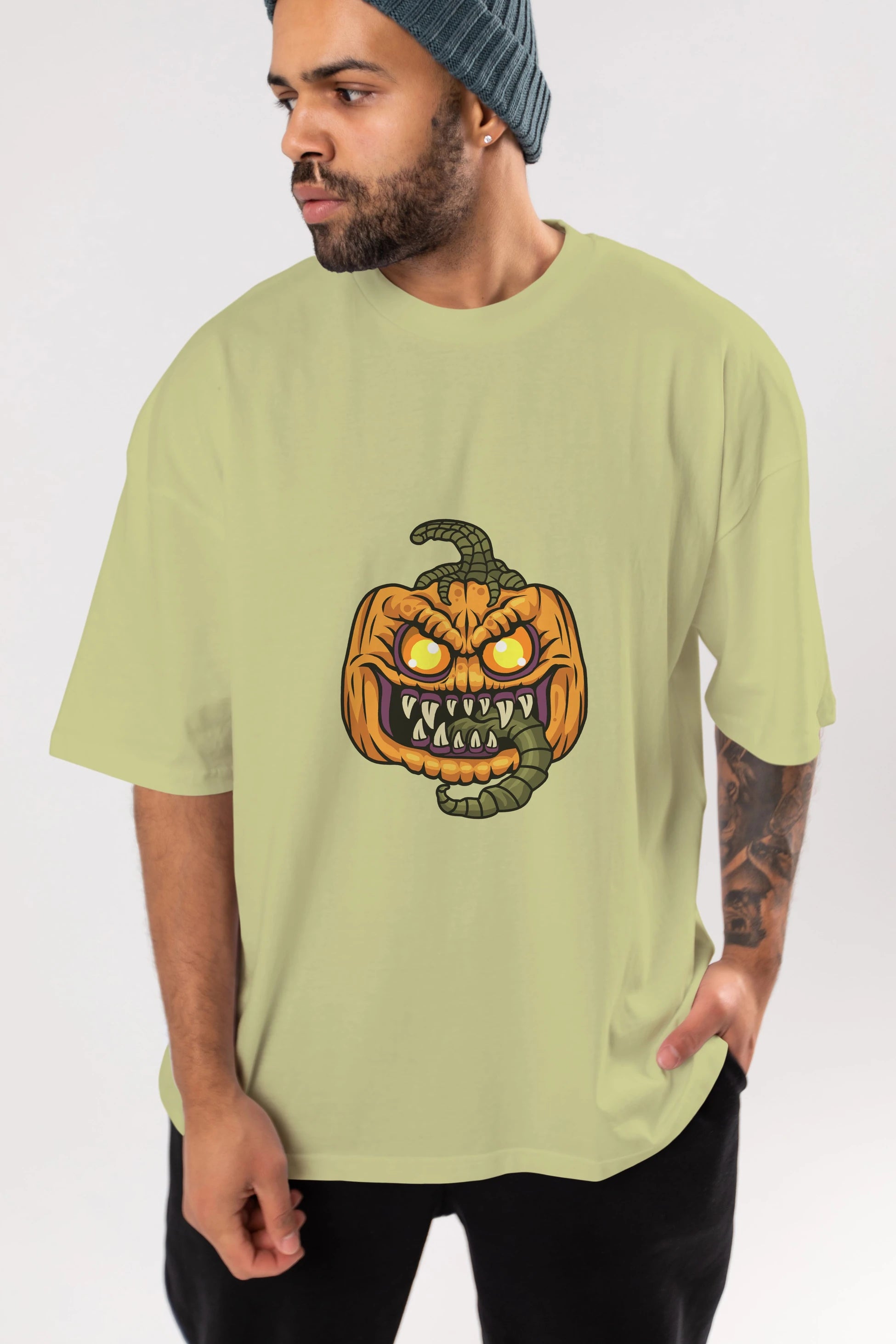 Halloween Ön Baskılı Oversize t-shirt Erkek Kadın Unisex %100 Pamuk tişort