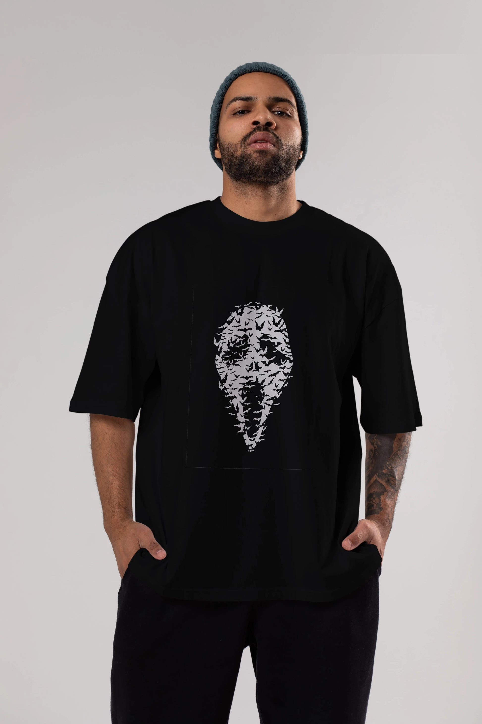 Ghost Face Bats Ön Baskılı Oversize t-shirt %100 pamuk Erkek Kadın Unisex