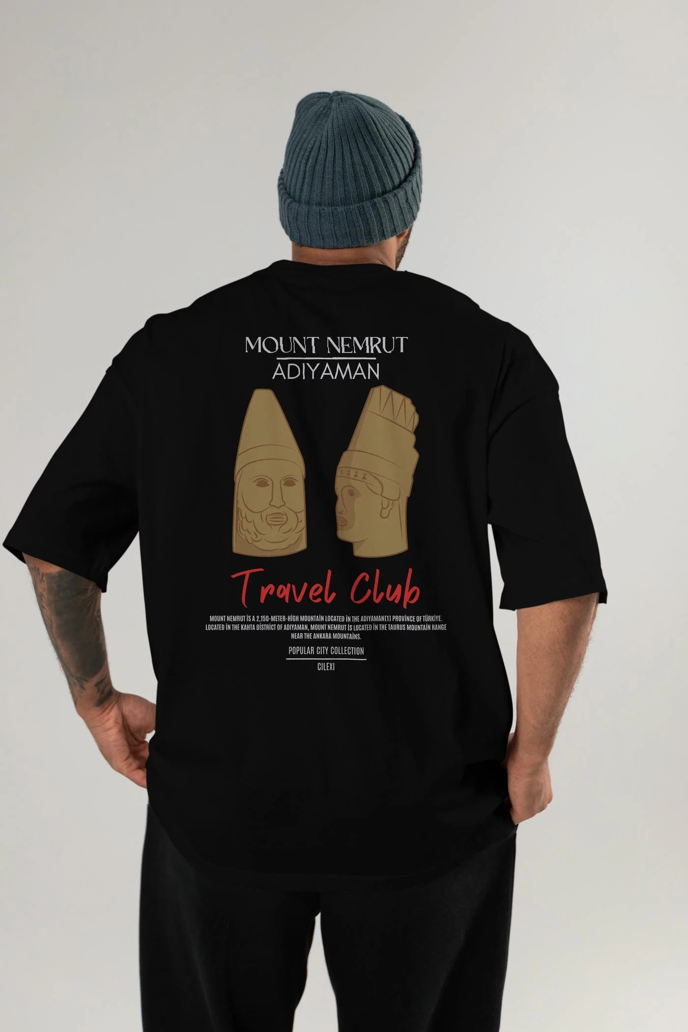 Mount Nemrut Adiyaman Arka Baskılı Oversize t-shirt Erkek Kadın Pamuk Bisiklet Yaka tişort