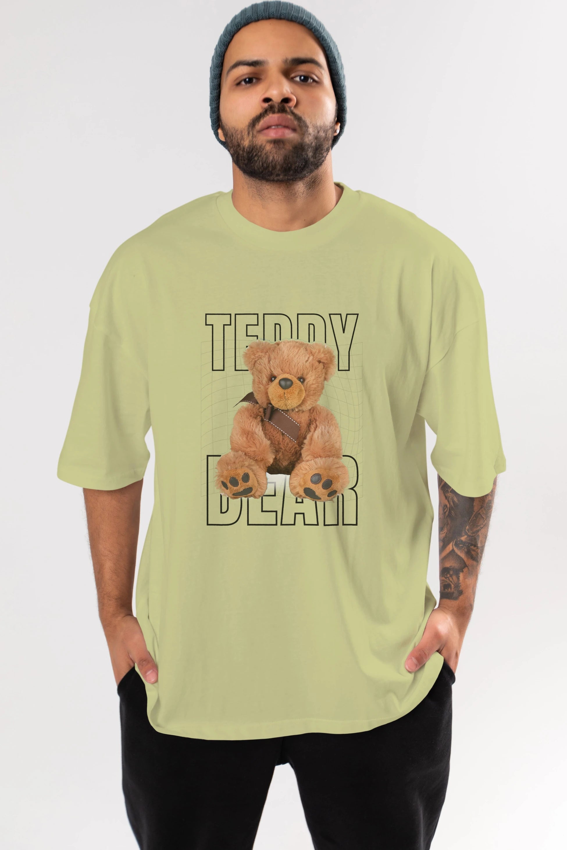 Teddy Bear Yazılı Ön Baskılı Oversize t-shirt Erkek Kadın Unisex %100 Pamuk