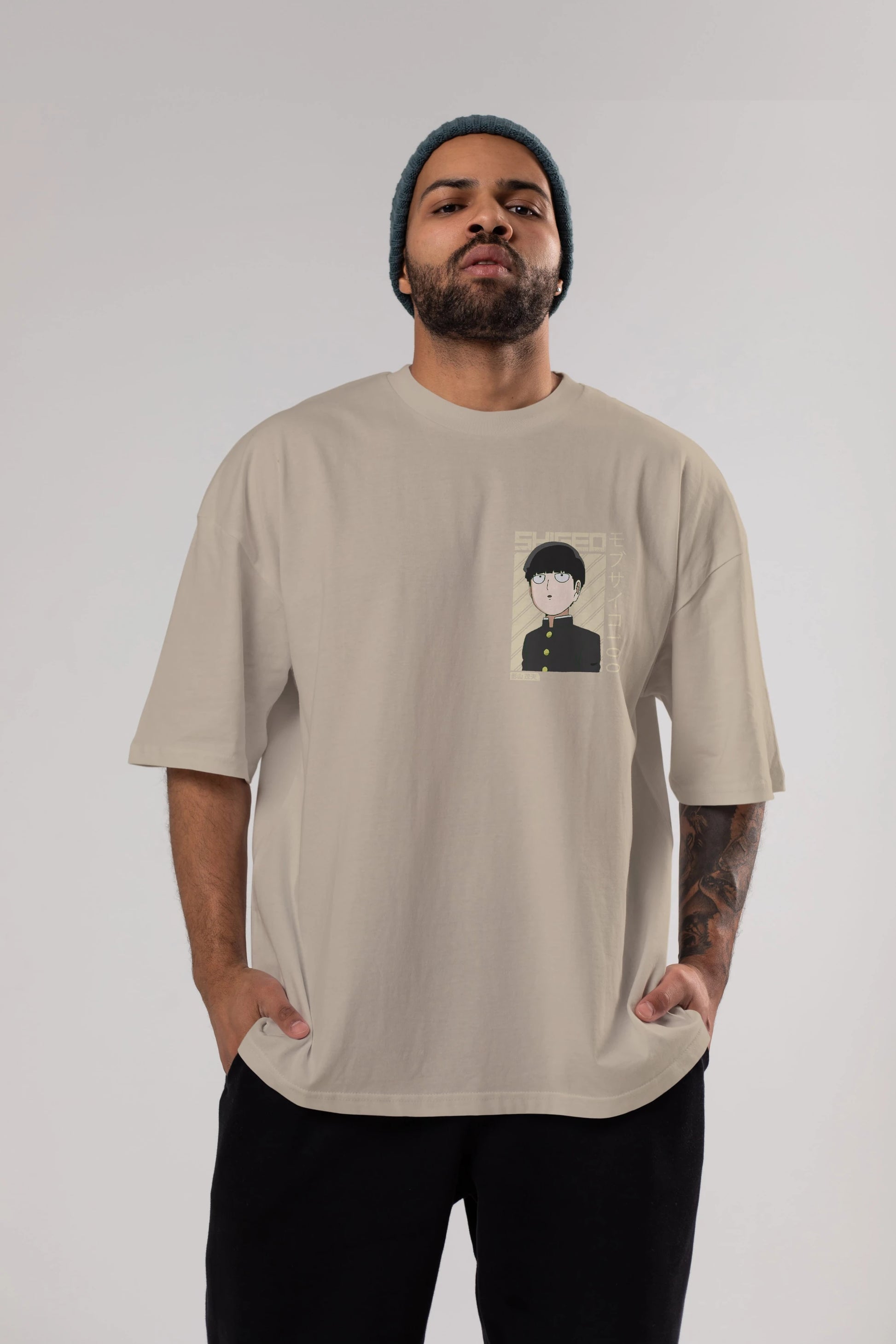 Shigeo Kageyama 2 Ön Sol Baskılı Oversize t-shirt Erkek Kadın Unisex %100 Pamuk Bisiklet Yaka tişort