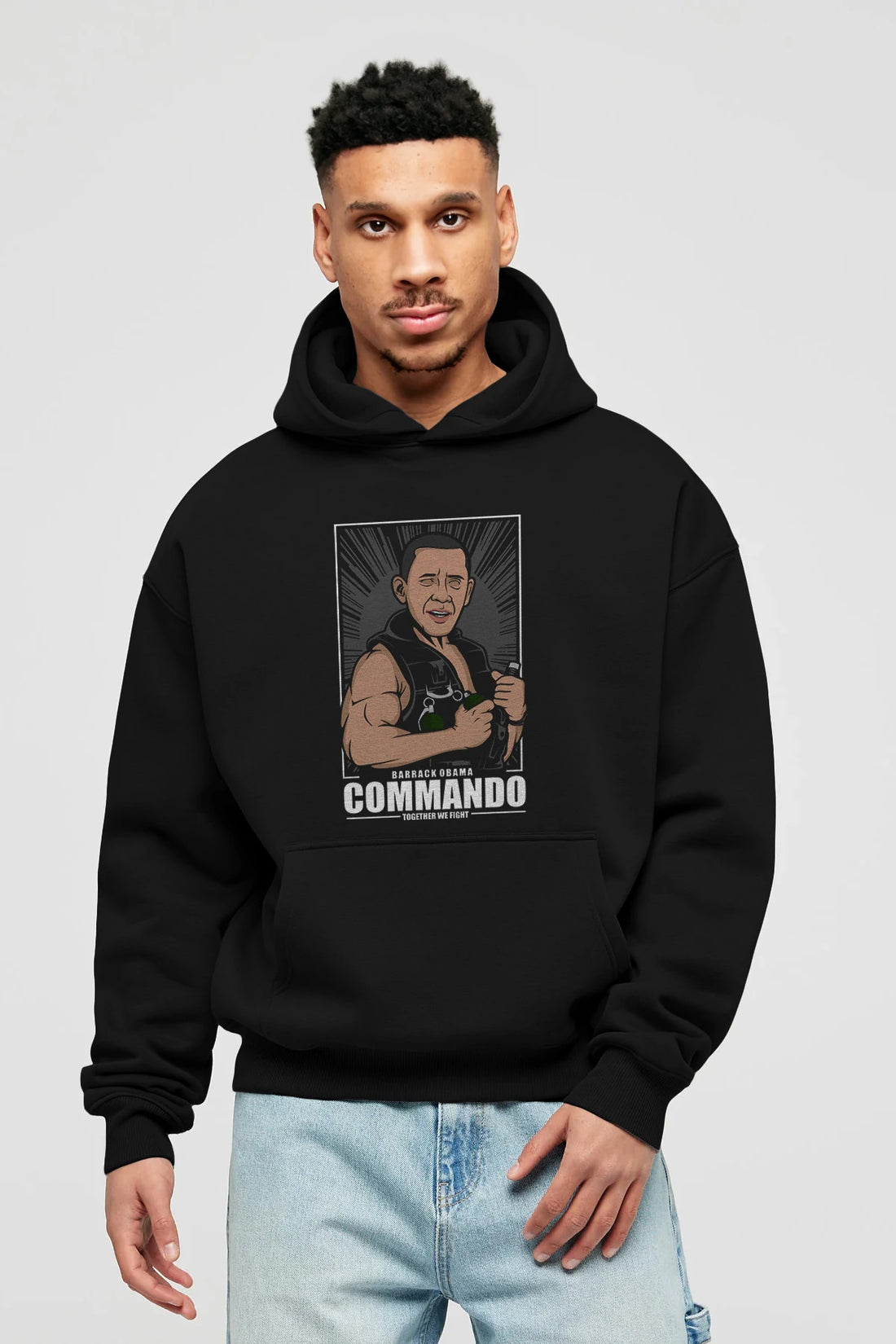Obama Commando Ön Baskılı Hoodie Oversize Kapüşonlu Sweatshirt Erkek Kadın Unisex