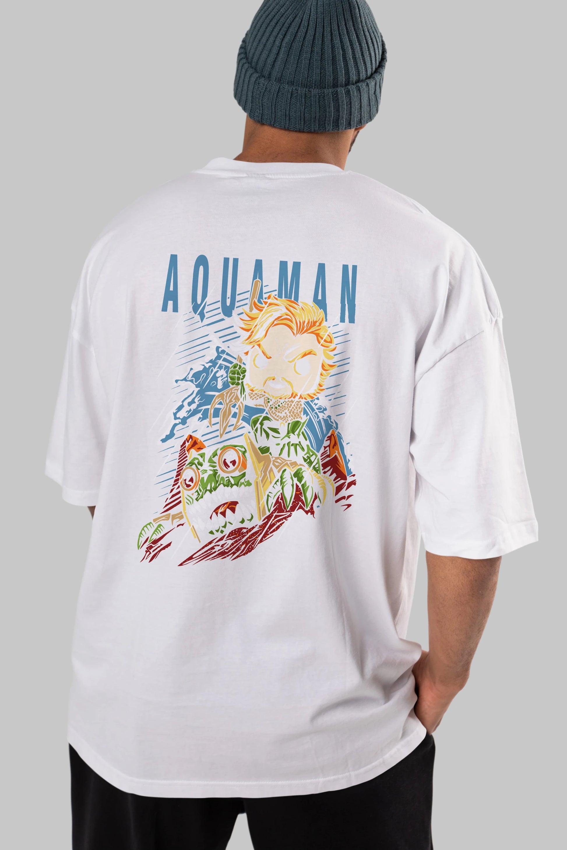 Aquaman Arka Baskılı Oversize t-shirt Erkek Kadın Unisex %100 Pamuk Bisiklet Yaka tişort