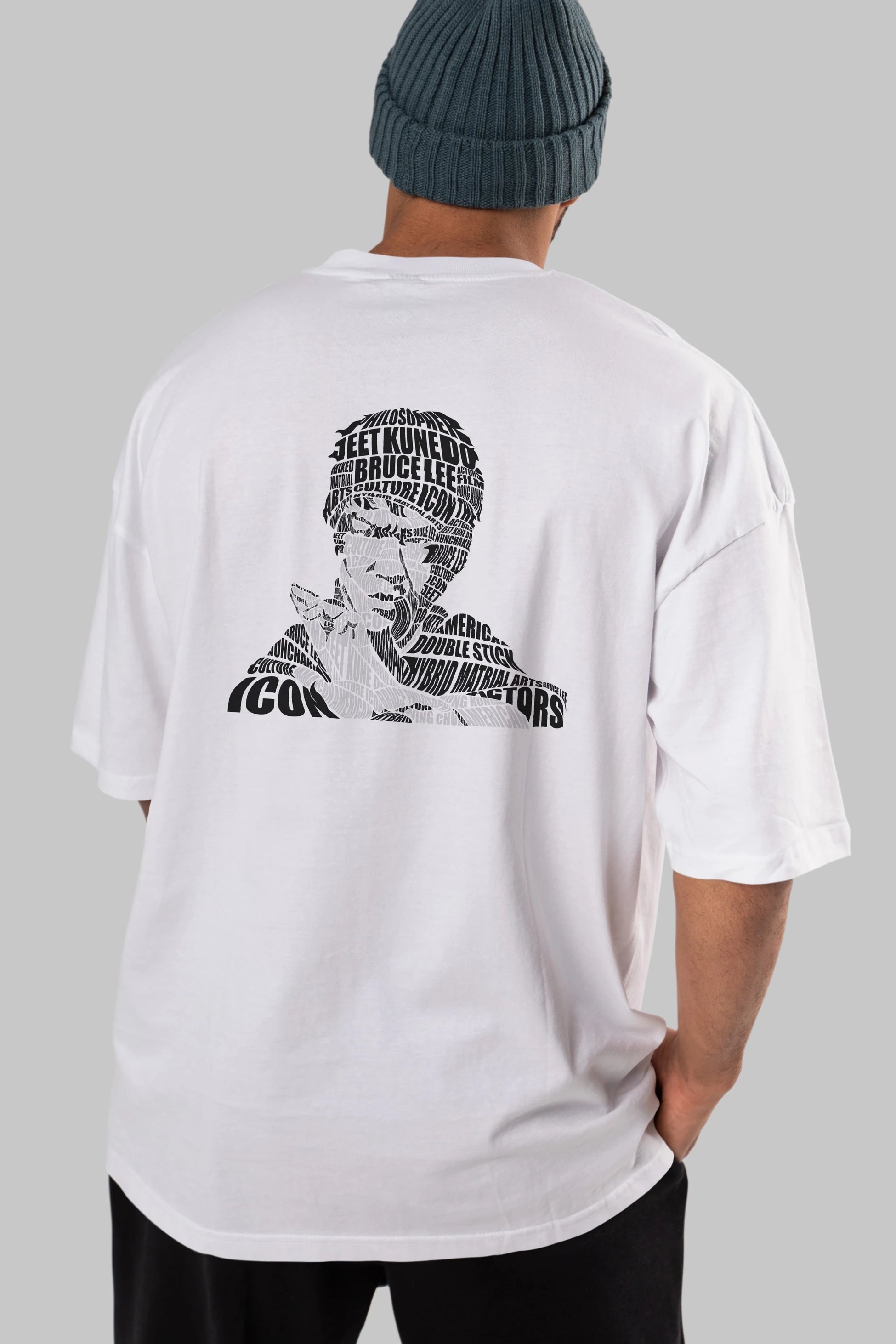 Bruce Lee Calligram Arka Baskılı Oversize t-shirt %100 pamuk Erkek Kadın Unisex