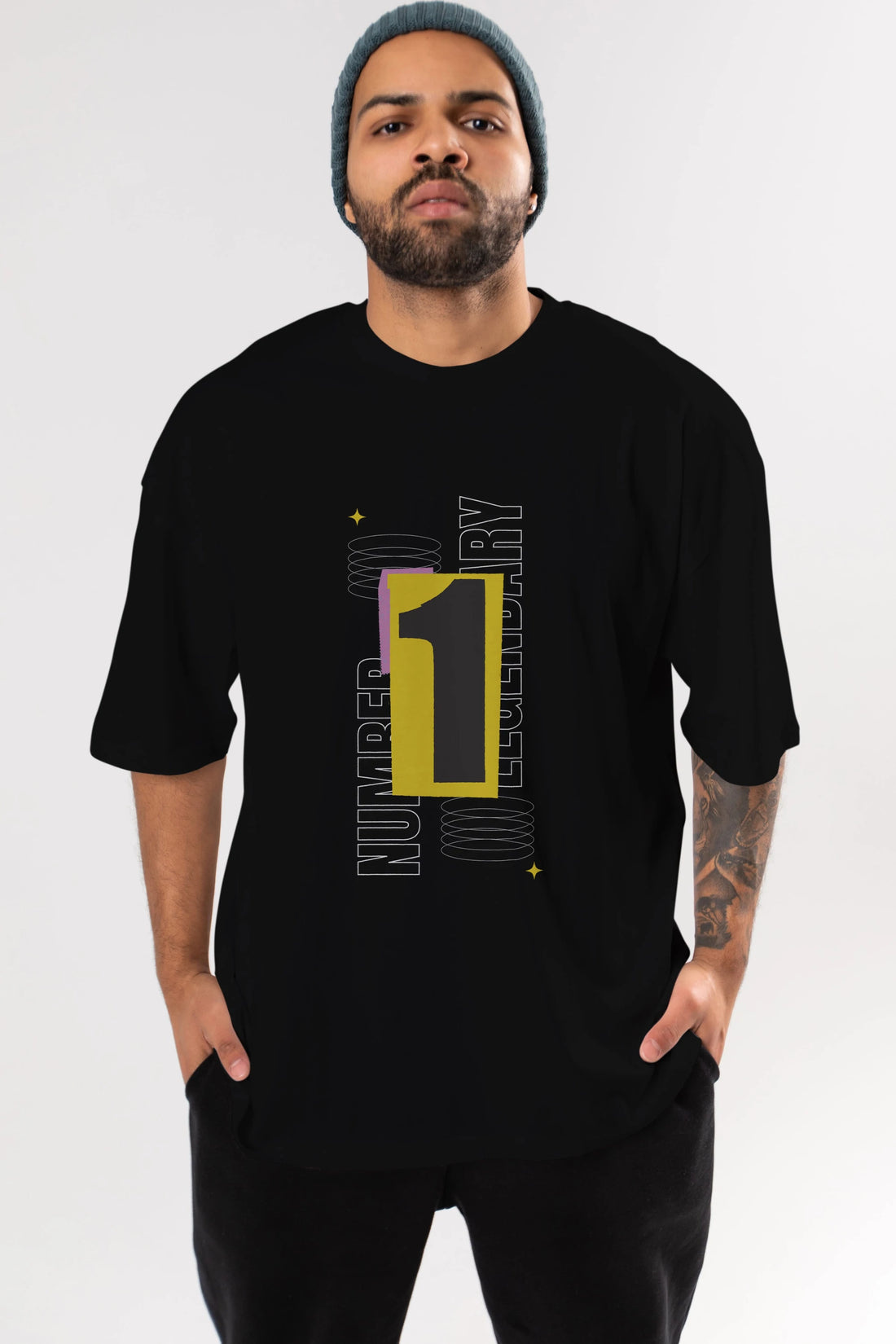 Number 1 Yazılı Ön Baskılı Oversize t-shirt Erkek Kadın Unisex
