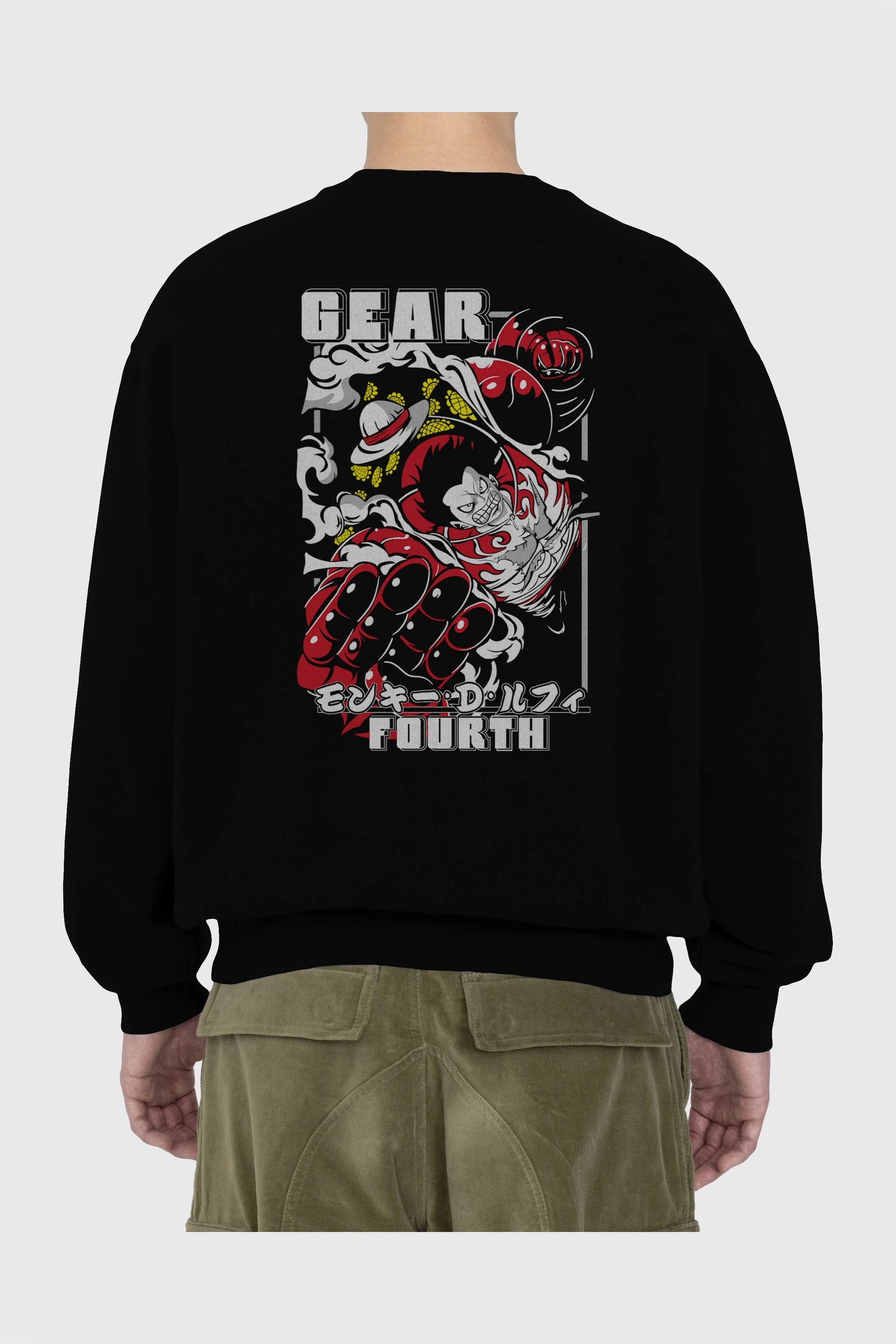 LUFFY gear fourth Anime Arka Baskılı Oversize Sweatshirt Erkek Kadın Unisex