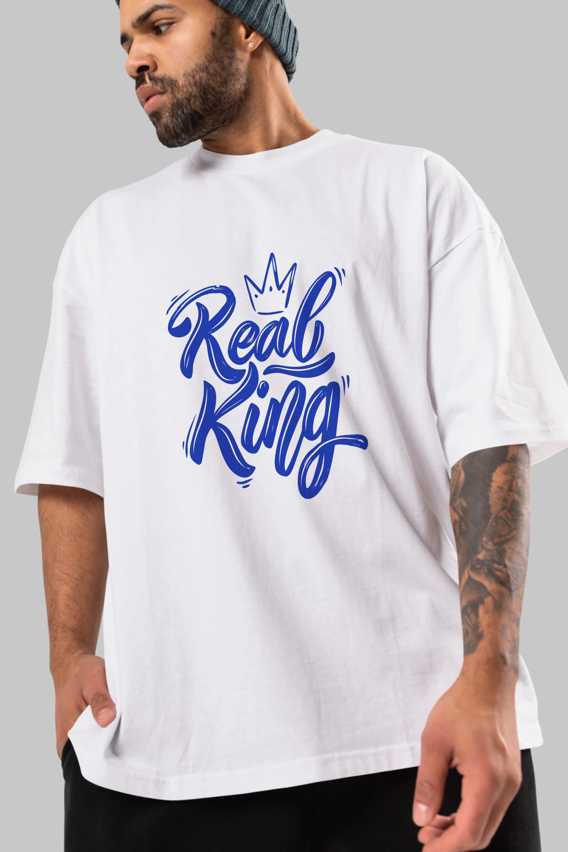 Real King Yazılı Ön Baskılı Oversize t-shirt Erkek Kadın Unisex