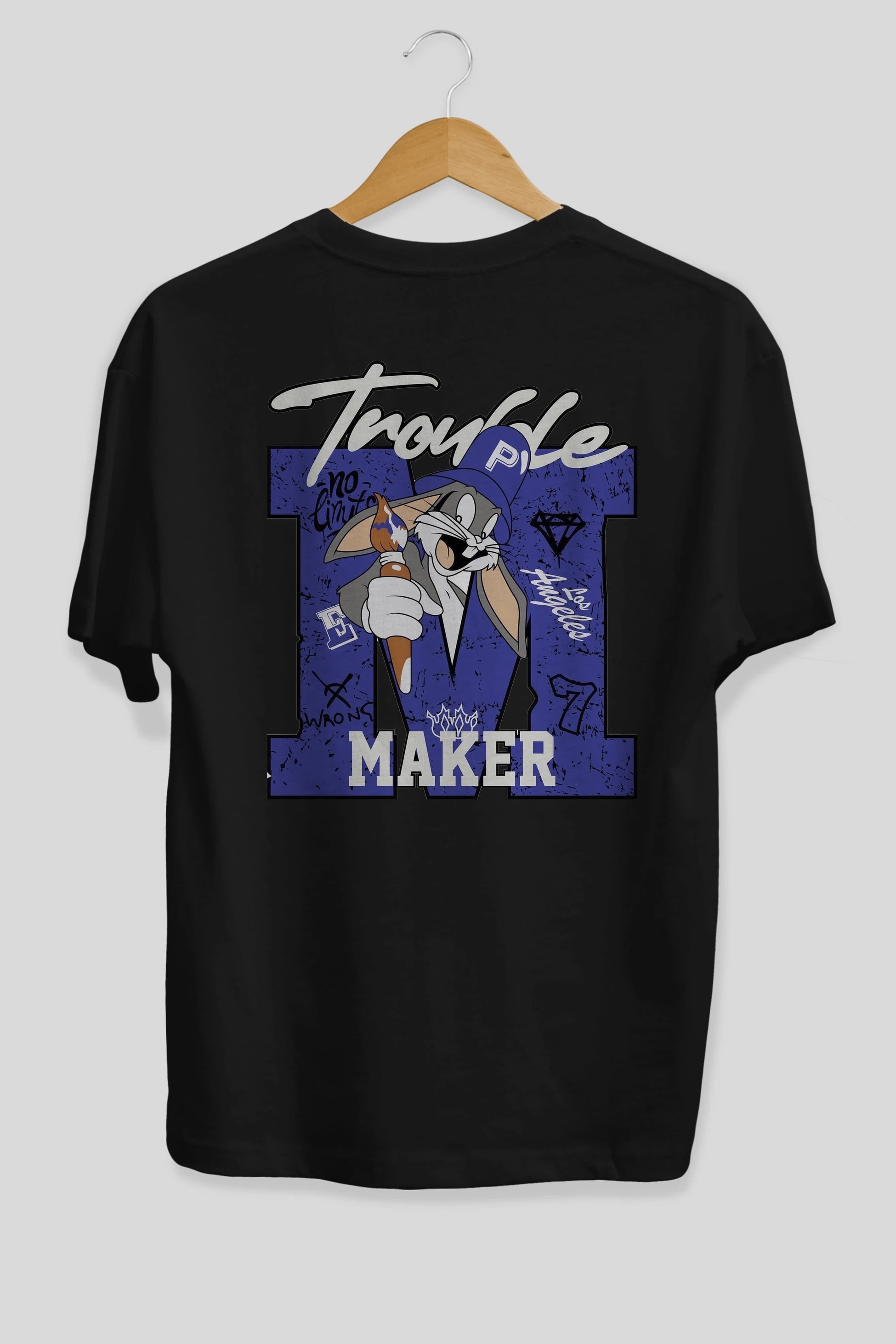 Bugs Bunny Arka Baskılı Oversize t-shirt Erkek Kadın Unisex %100 Pamuk Bisiklet Yaka tişort