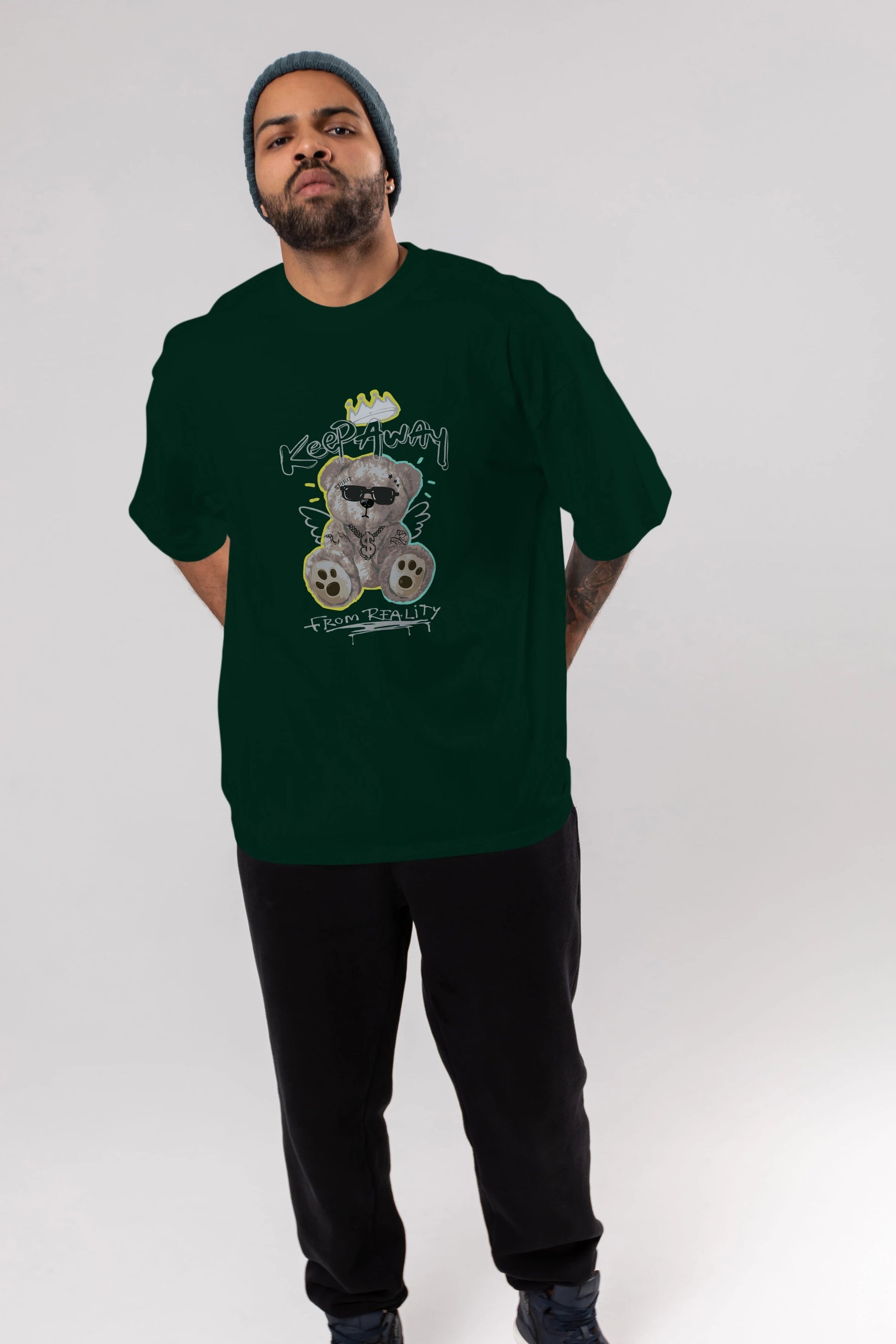Keep Away Bear Ön Baskılı Oversize t-shirt Erkek Kadın Unisex