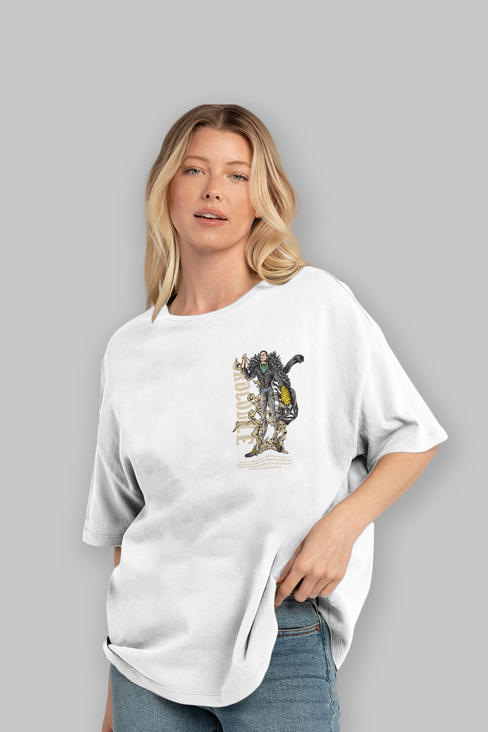 Crocodile Ön Sol Baskılı Oversize t-shirt Erkek Kadın Unisex %100 Pamuk Bisiklet Yaka tişort