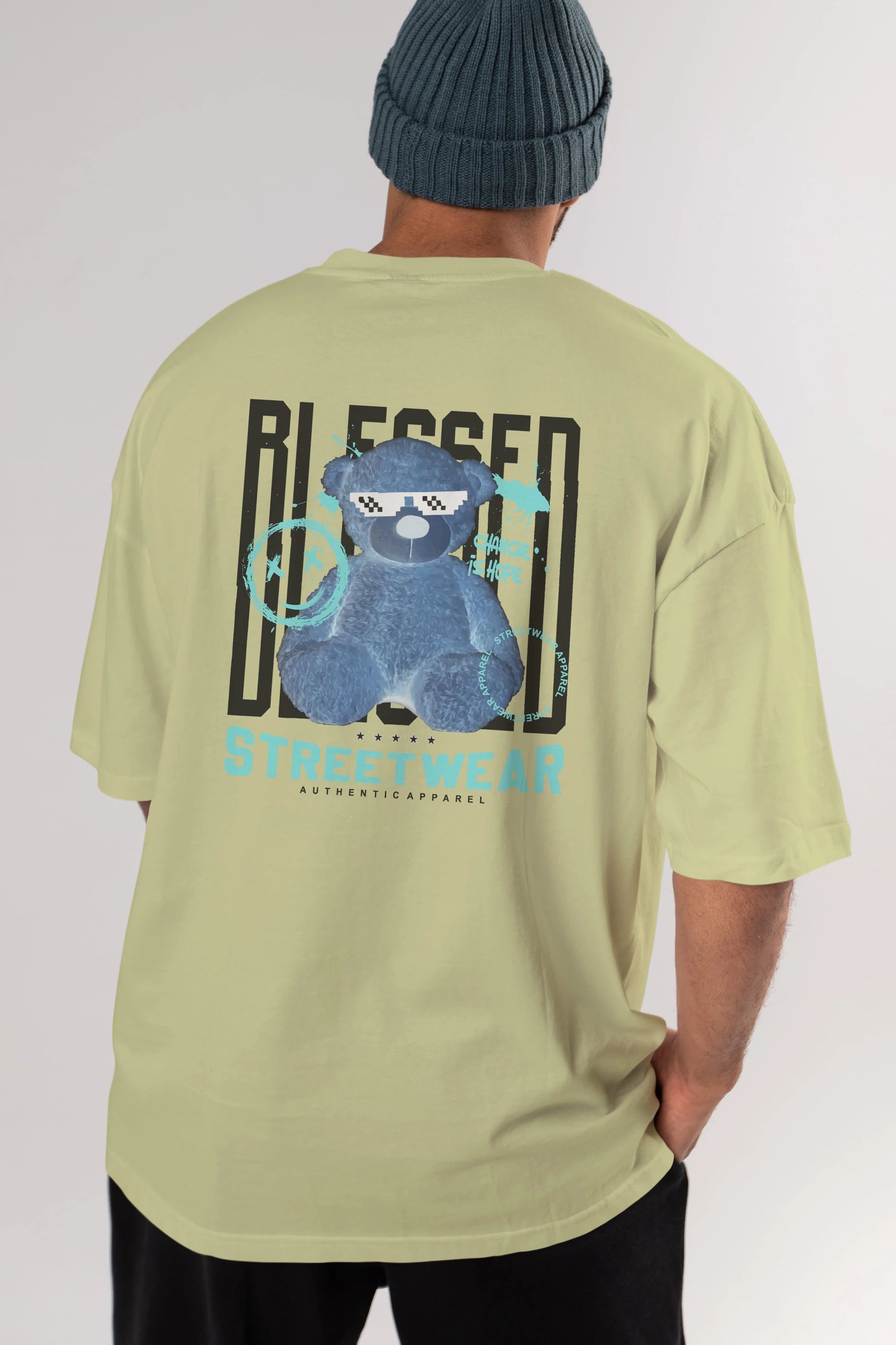 Blessed Bear Arka Baskılı Oversize t-shirt Erkek Kadın Unisex