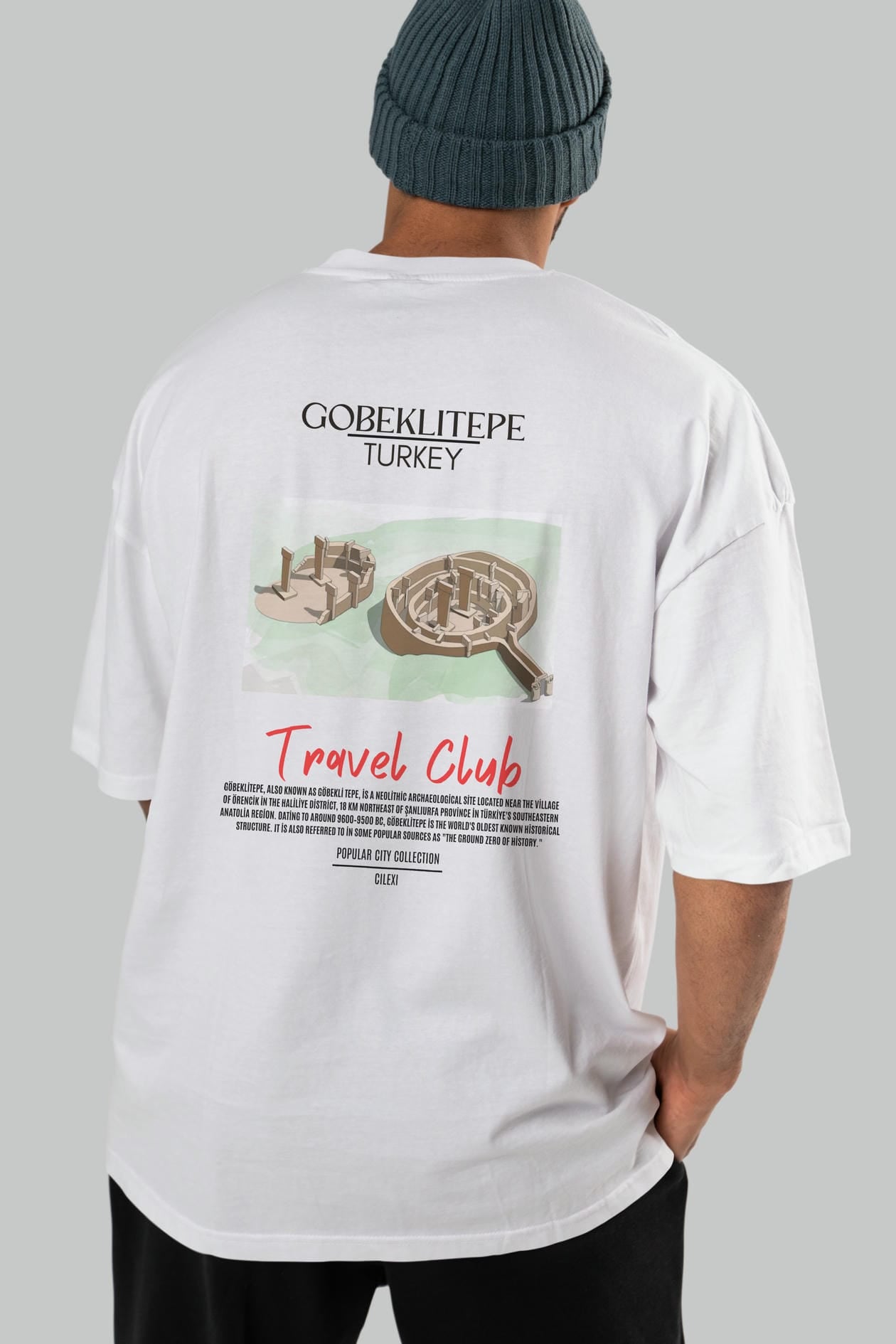 Gobeklitepe Turkey Arka Baskılı Oversize t-shirt Erkek Kadın Pamuk Bisiklet Yaka tişort