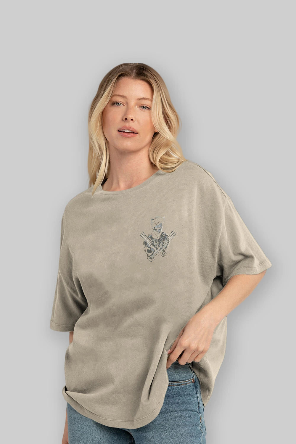 Wolverine Ön Sol Baskılı Oversize t-shirt Erkek Kadın Unisex %100 Pamuk Bisiklet Yaka tişort