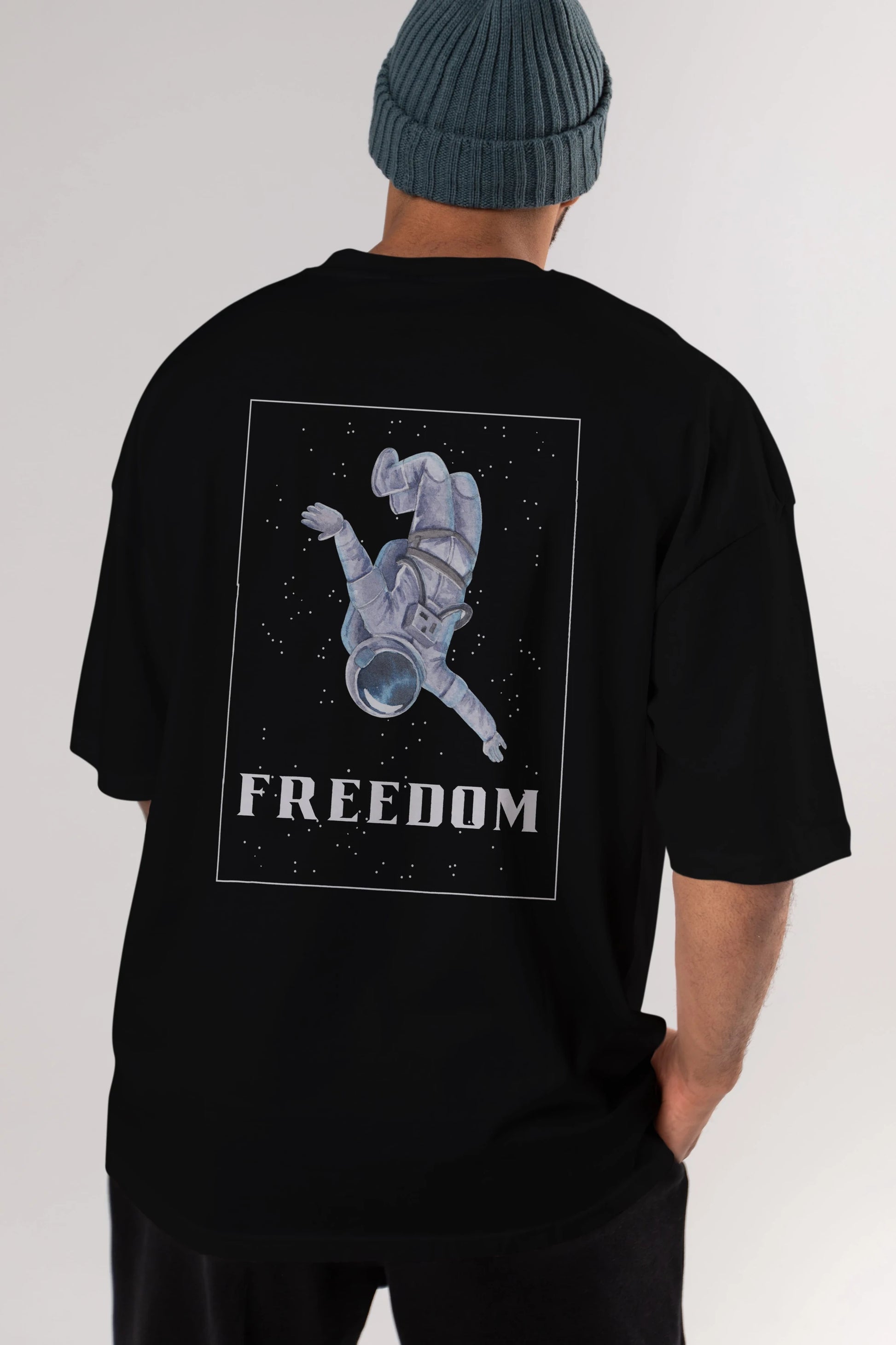Freedom Astronaut Arka Baskılı Oversize t-shirt Erkek Kadın Unisex